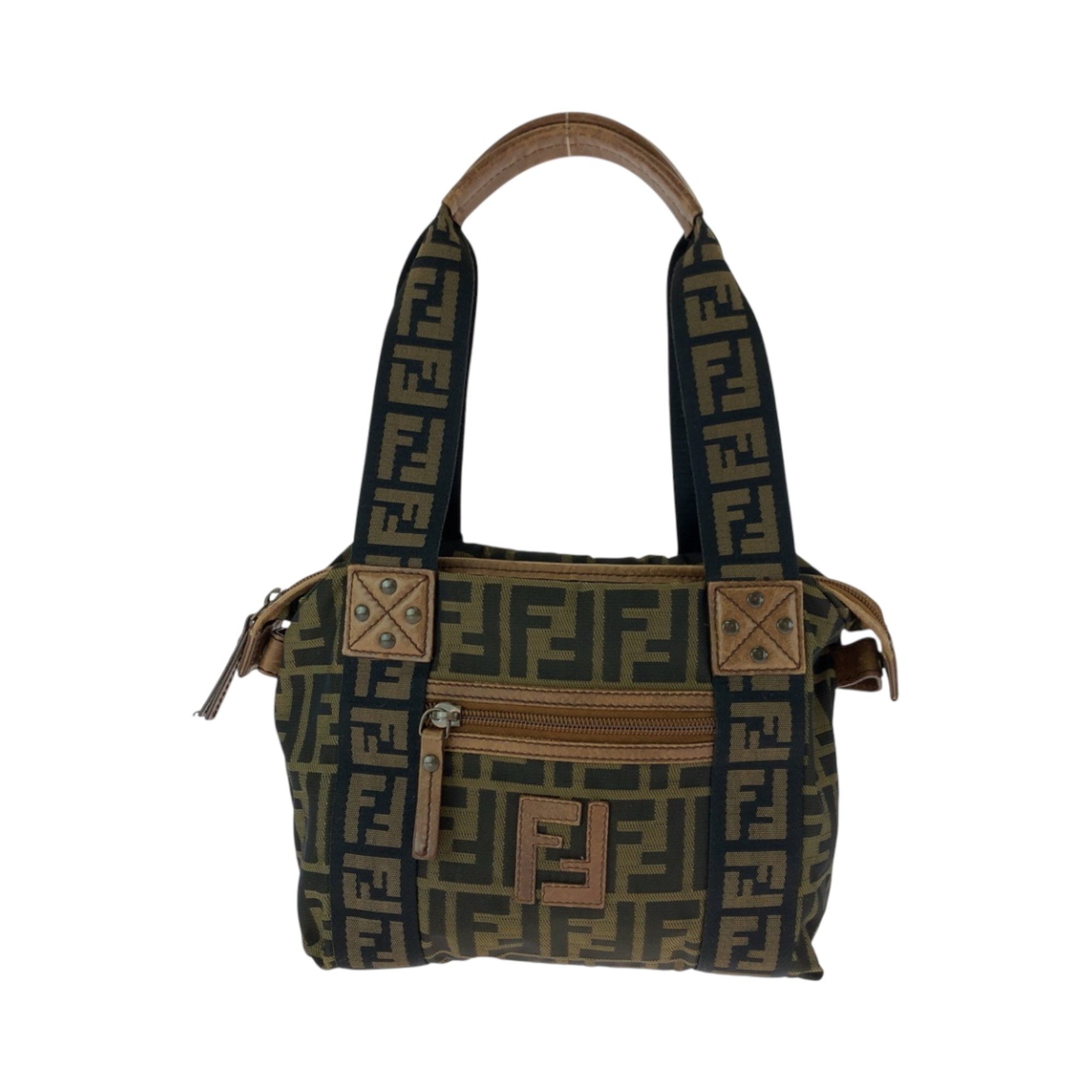 FENDI Vintage Zucca Canvas Handbag/Shoulder Bag with Gold Hardware