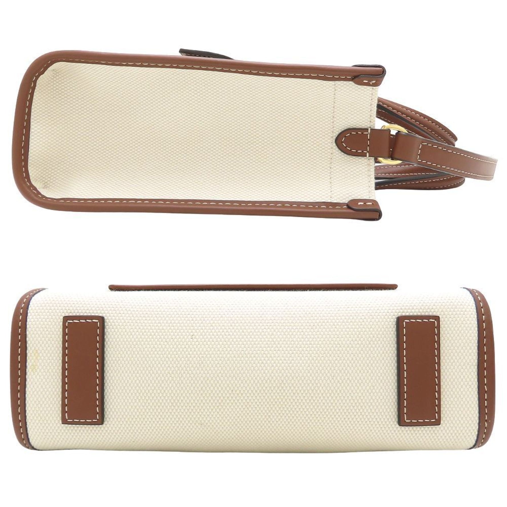 BURBERRY Mini Freya Tote Shoulder bag Canvas x leather Natural Tan