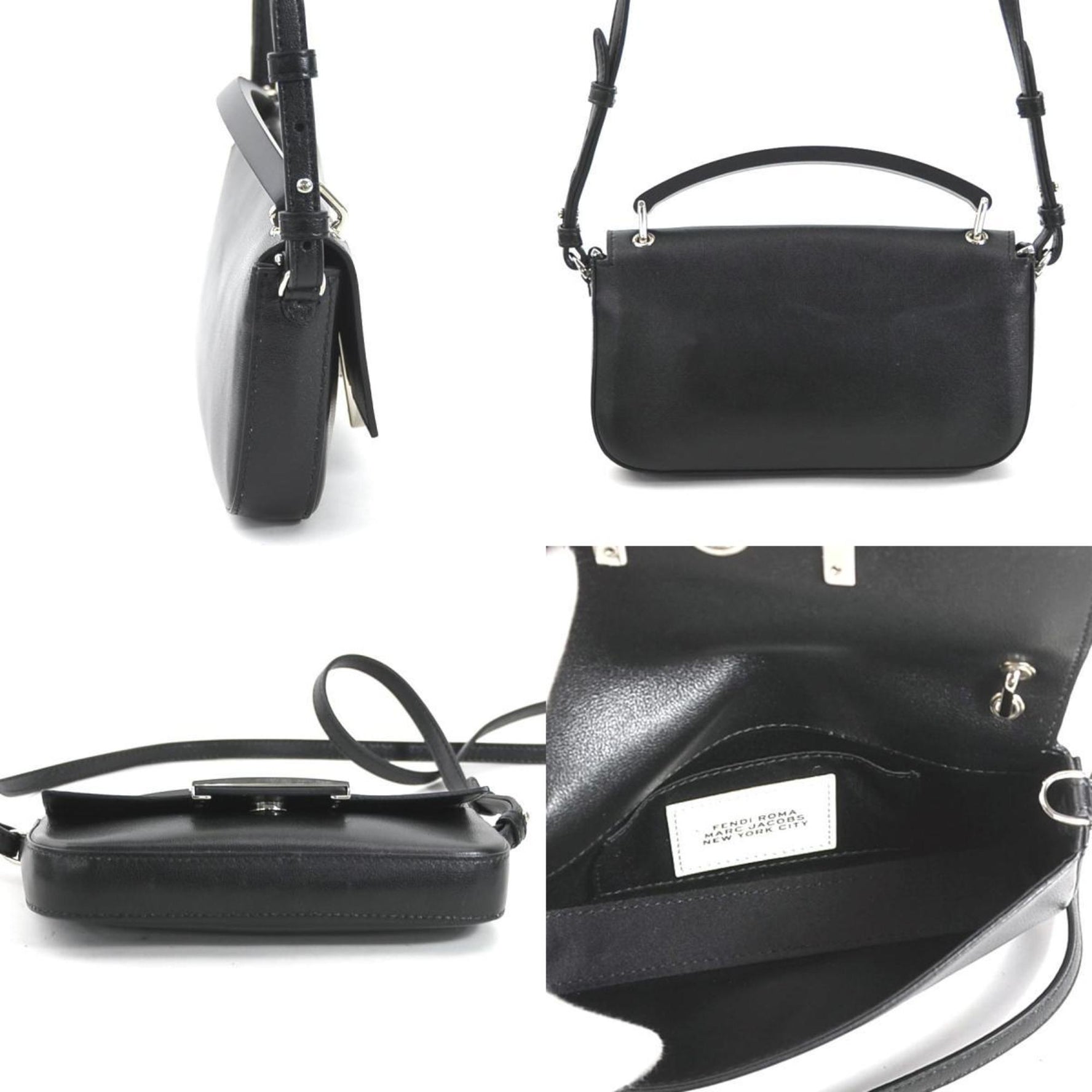 FENDI Shoulder Bag x MARC JACOBS Von Baguette Leather Black White Silver Men's