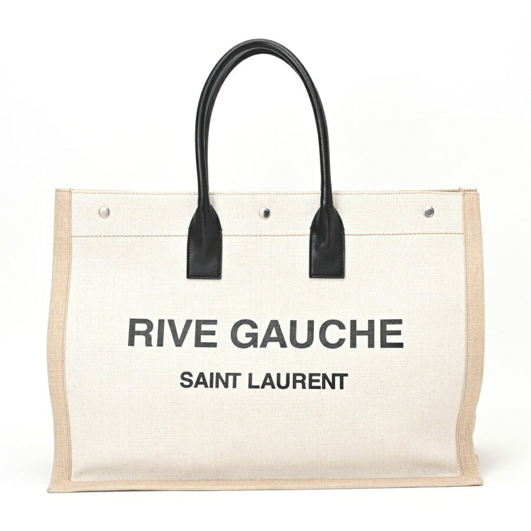 Saint Laurent Rive Gauche Tote Bag Canvas White Linen S-156104