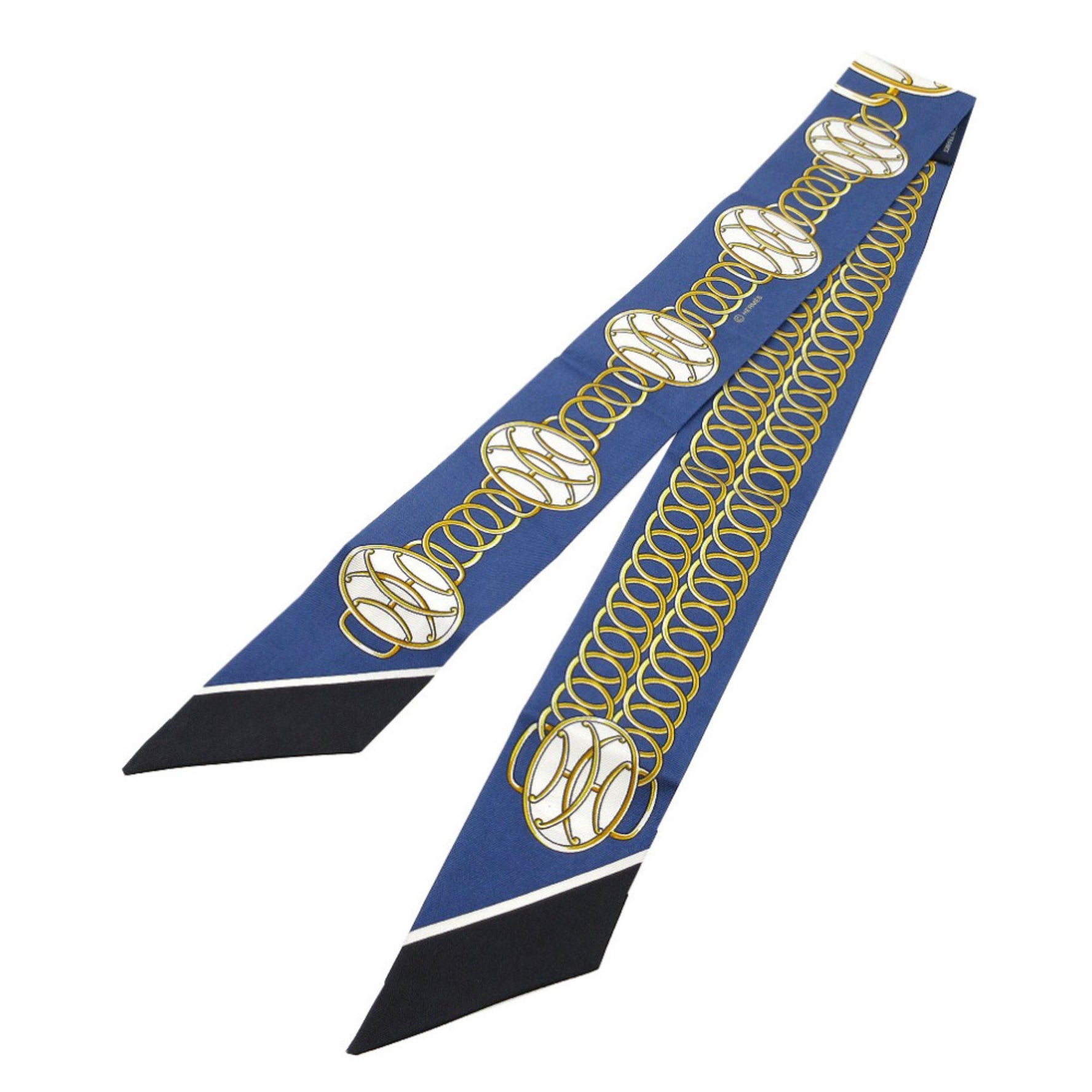 Like new Hermès Twilly Lift Profile Scarf/Muffler in Silk, Marine/Noir/Gold, 1286 HERMES