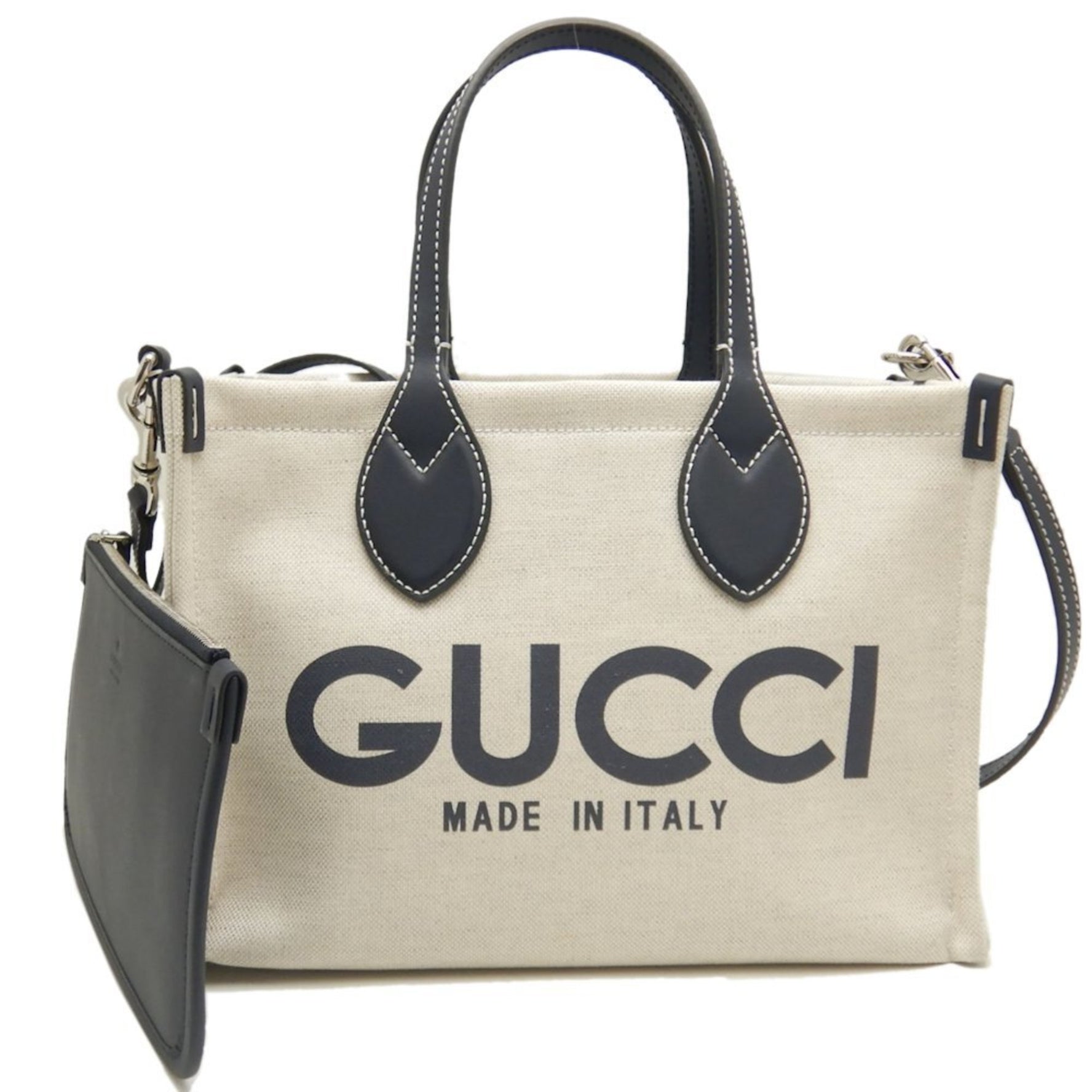GUCCI Gucci Lido Tote Bag Printed Canvas Beige Navy