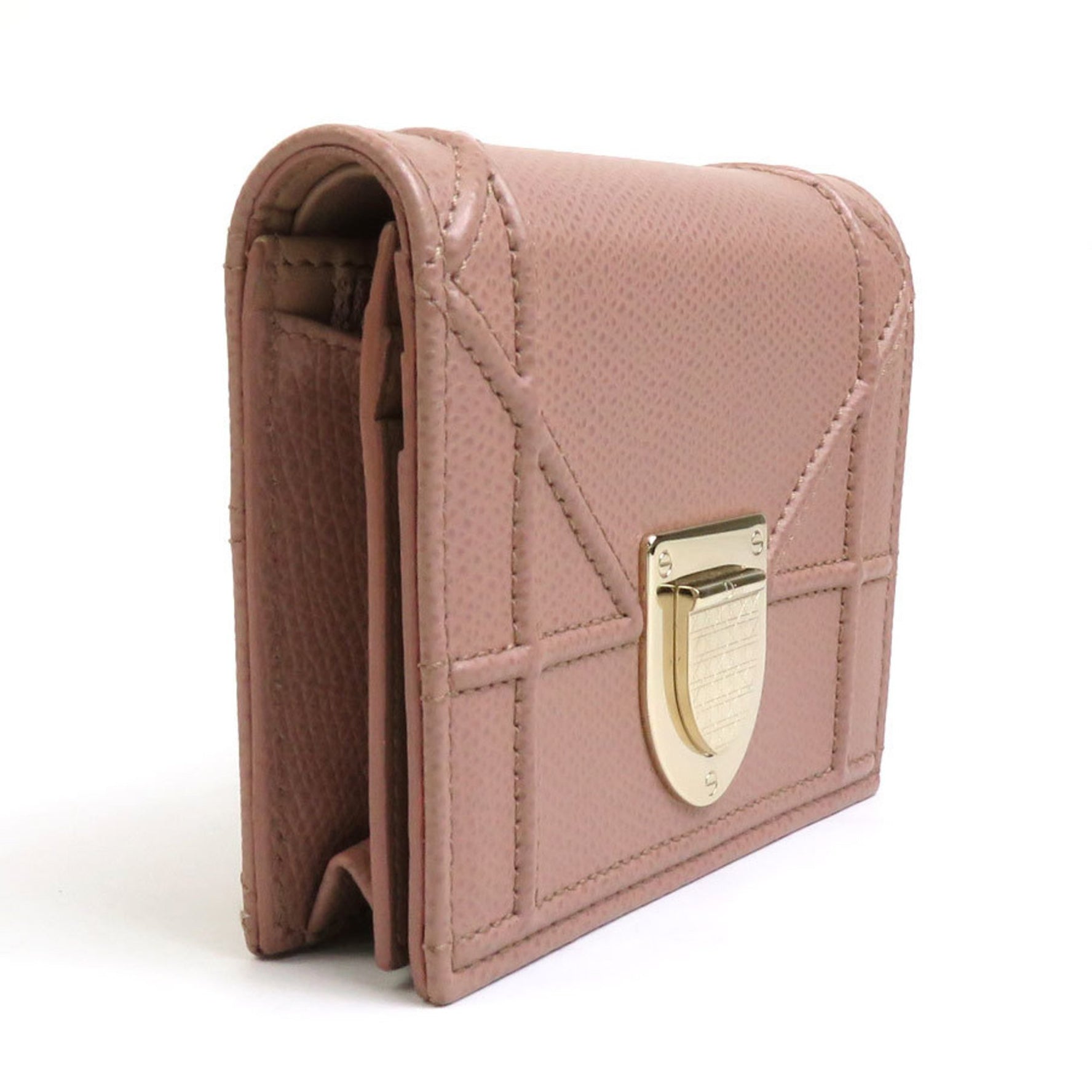 Christian Dior Folio Wallet Diorama Leather Pink Beige