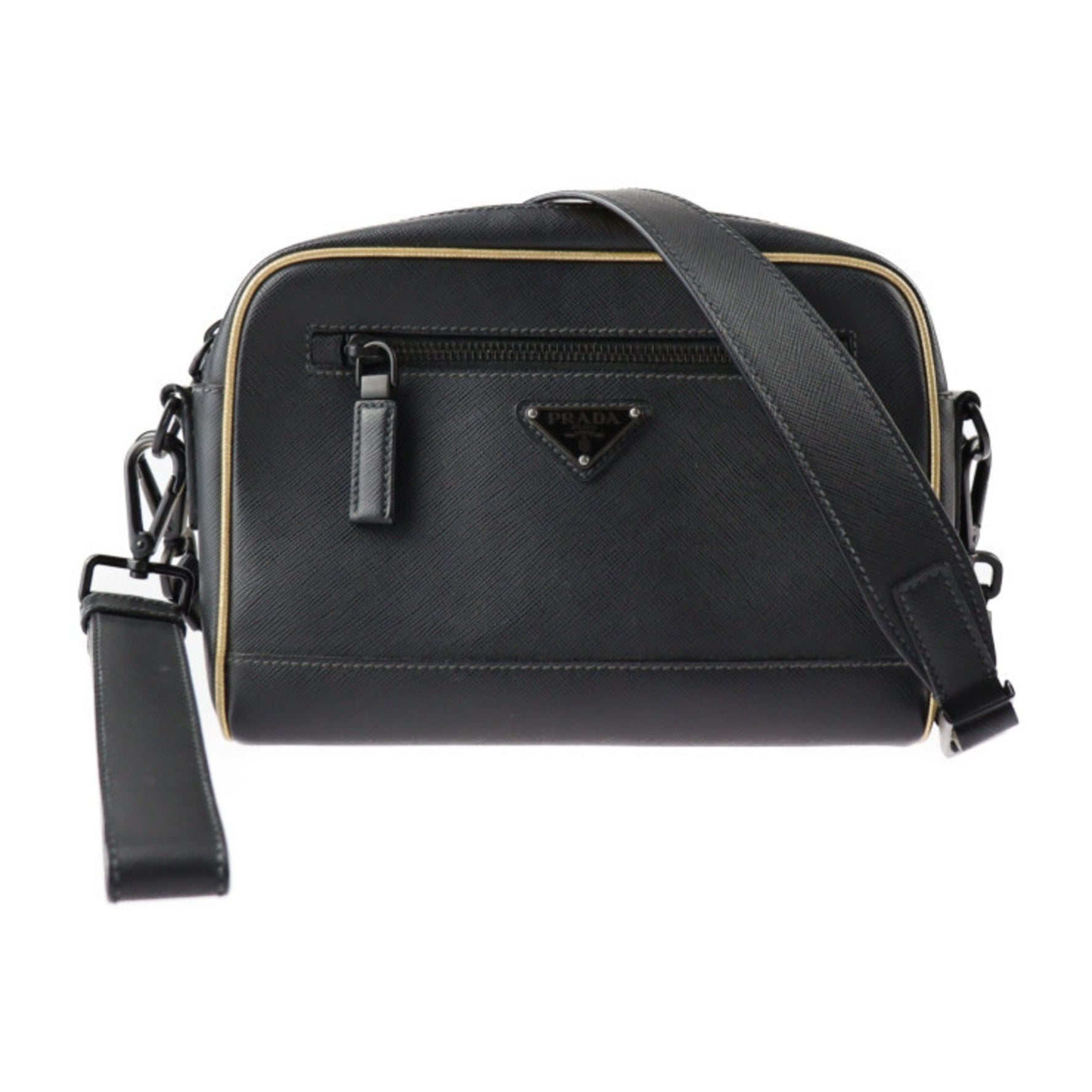 PRADA Prada shoulder bag 2VH063 leather black gold wristlet 2WAY second clutch