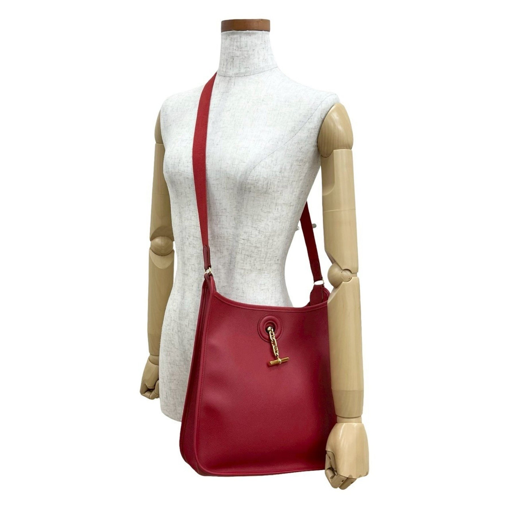□A Stamped HERMES Vintage Vespa PM Couchvel Leather Shoulder Bag Red 620-7