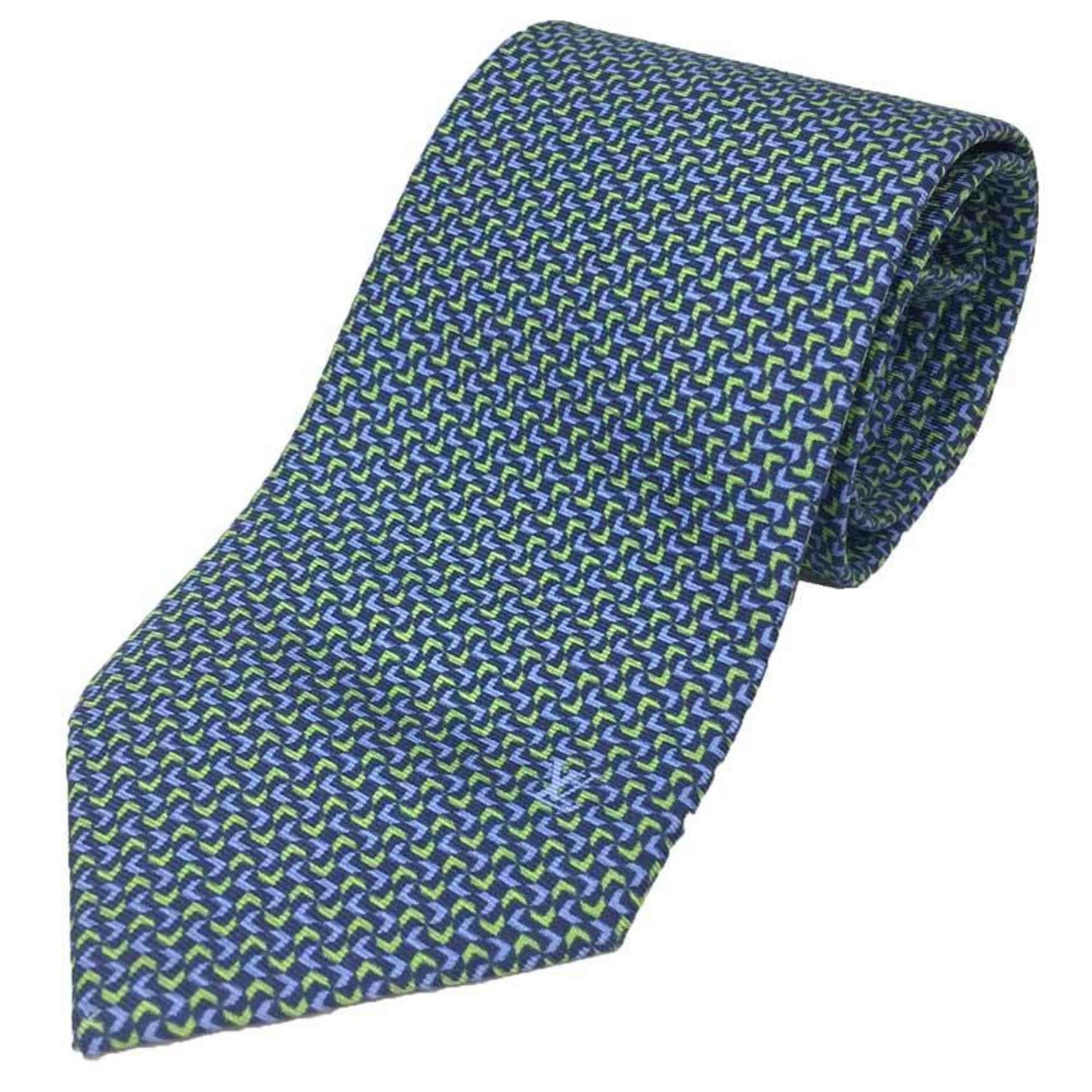 LOUIS VUITTON Cravate Boomerang Tie M73155, Blue and Green, 100% Silk, Men's