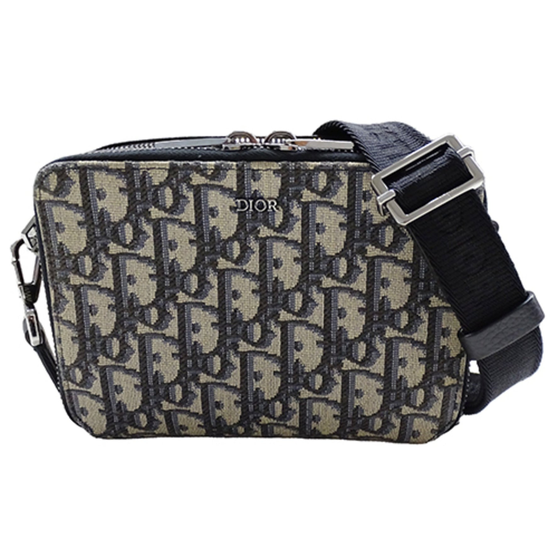 Christian Dior Dior Oblique Jacquard Shoulder Bag with Strap and Zip Pouch, Beige Black, Crossbody