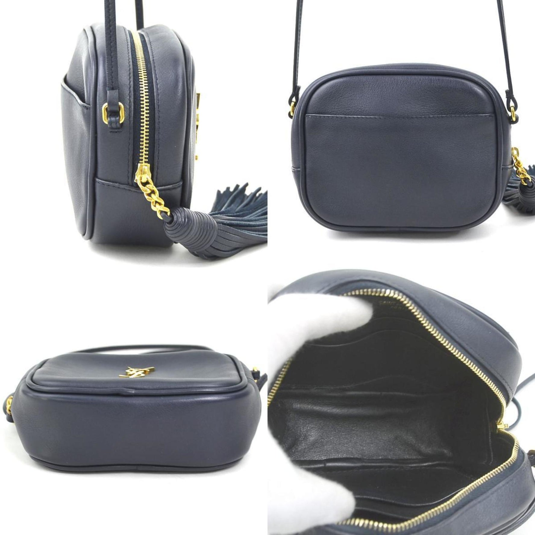 Saint Laurent shoulder bag, leather, navy, gold, women's, 425317, 90131g