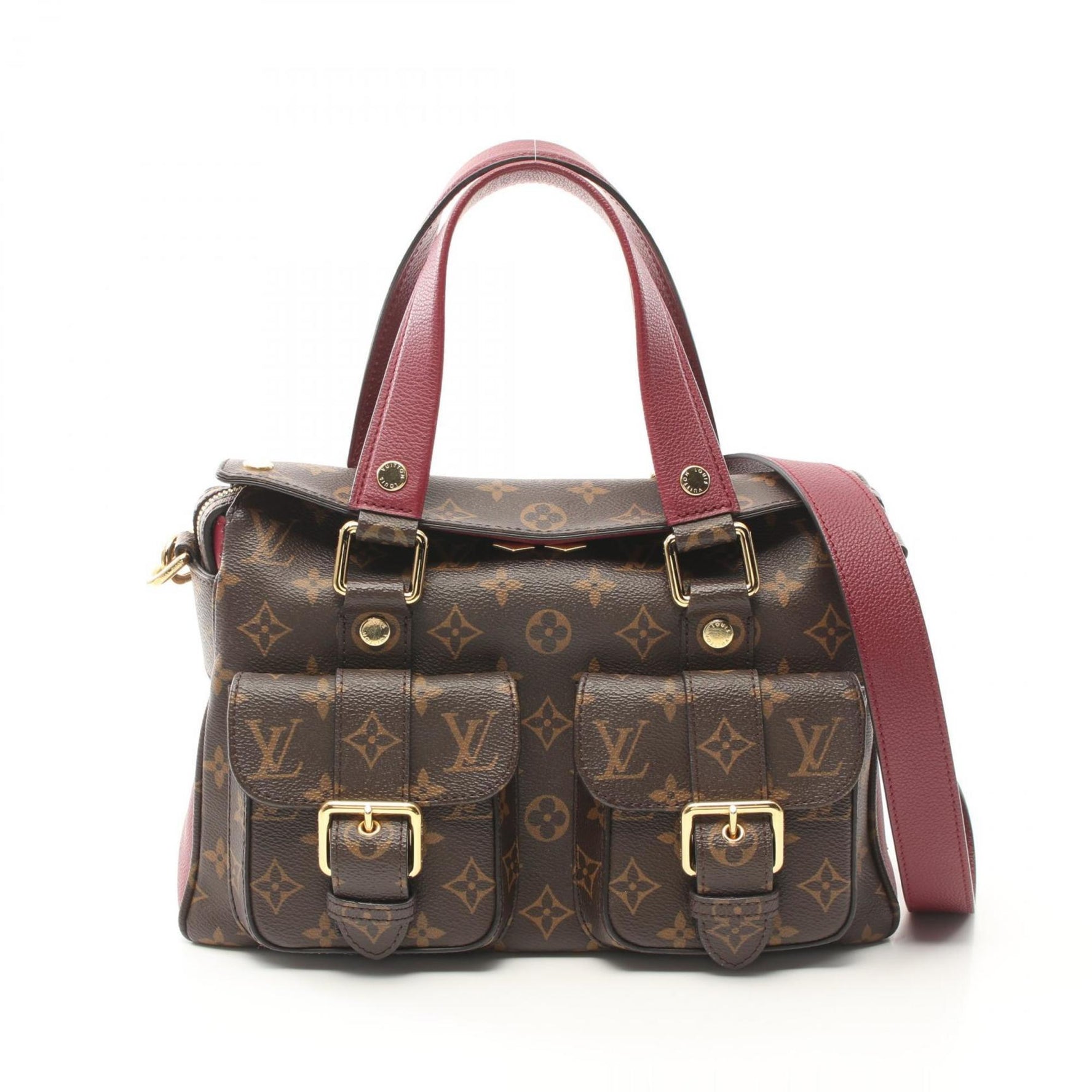 Louis Vuitton Manhattan Handbag Bag Coated Canvas Leather Monogram Brown Bordeaux