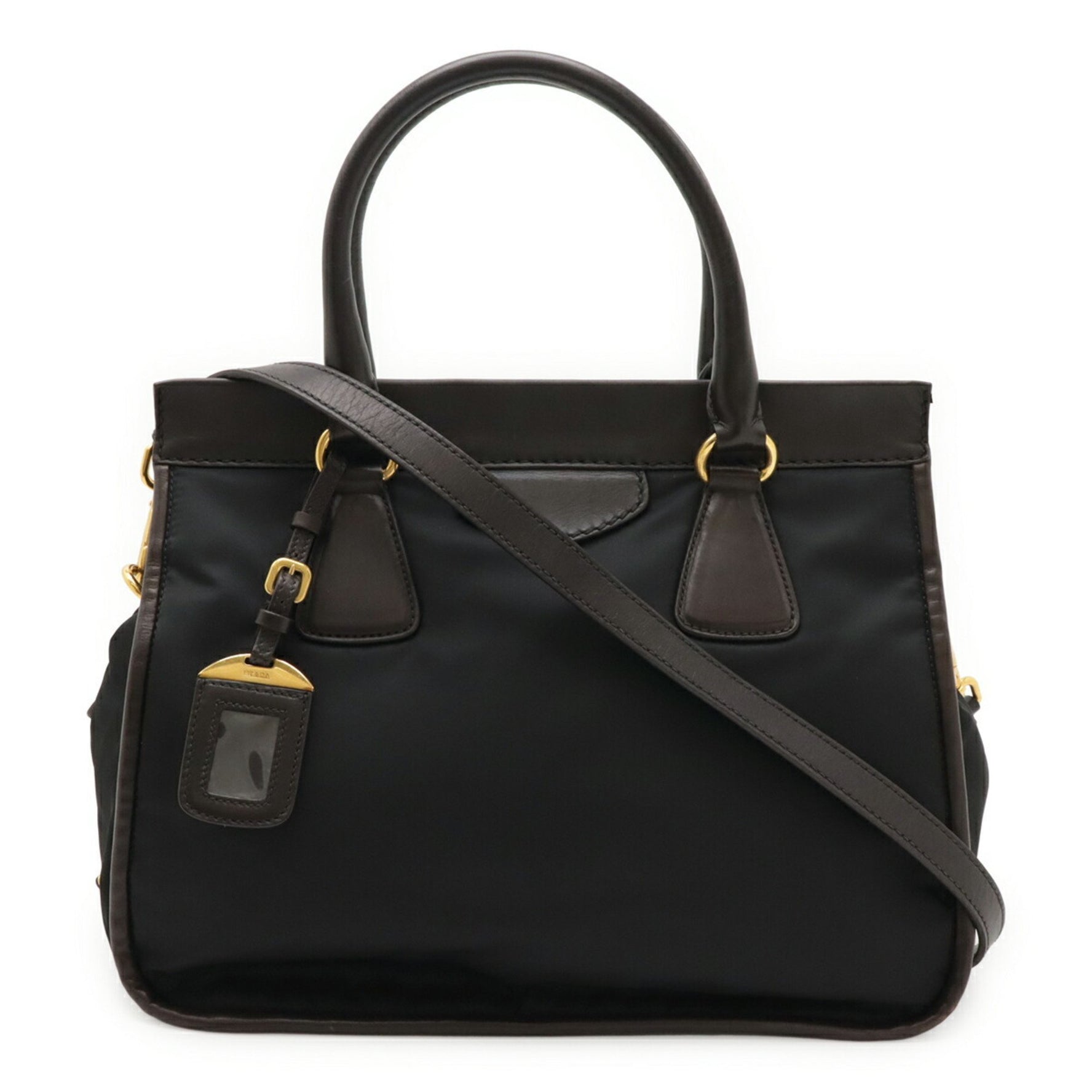 PRADA TESSUTO+CITY CA Tessuto handbag/shoulder bag in nylon and leather (NERO+MORO) black dark brown