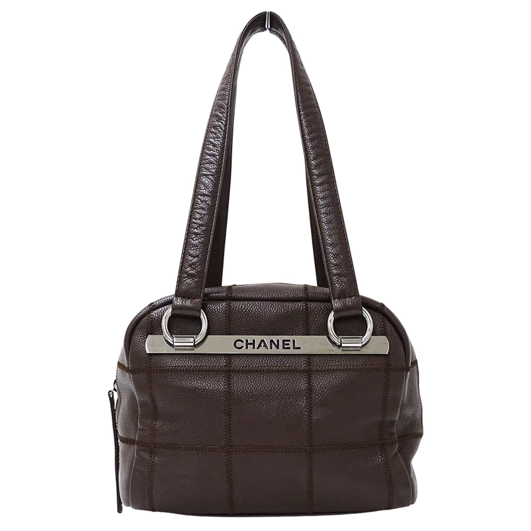 Chanel Chocobar Handbag/Shoulder Bag in Caviar Leather with Silver Hardware, Mini Boston