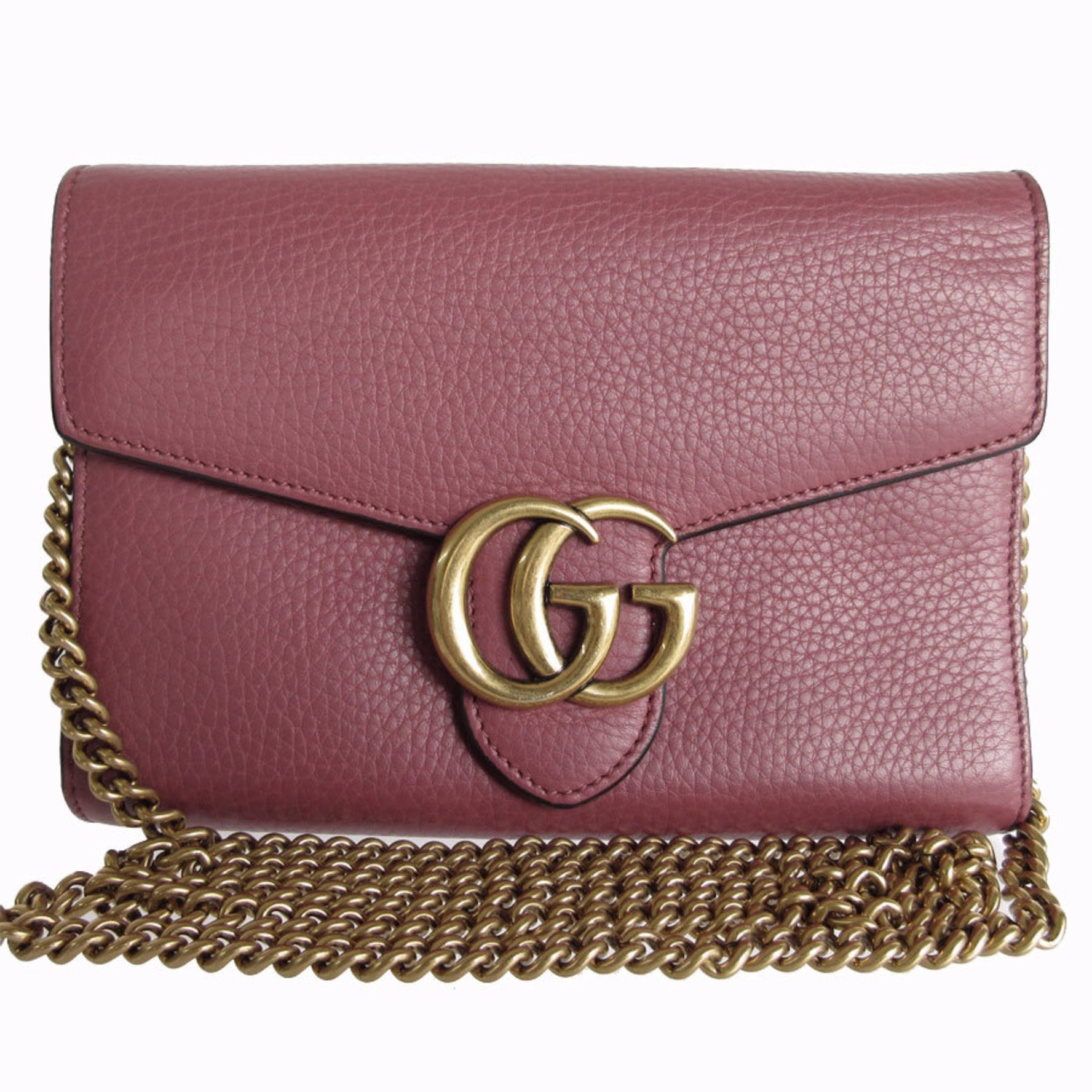GUCCI Wallet Chain Shoulder Bag GG Marmont Leather Metal Light Bordeaux Gold Women's s0170g