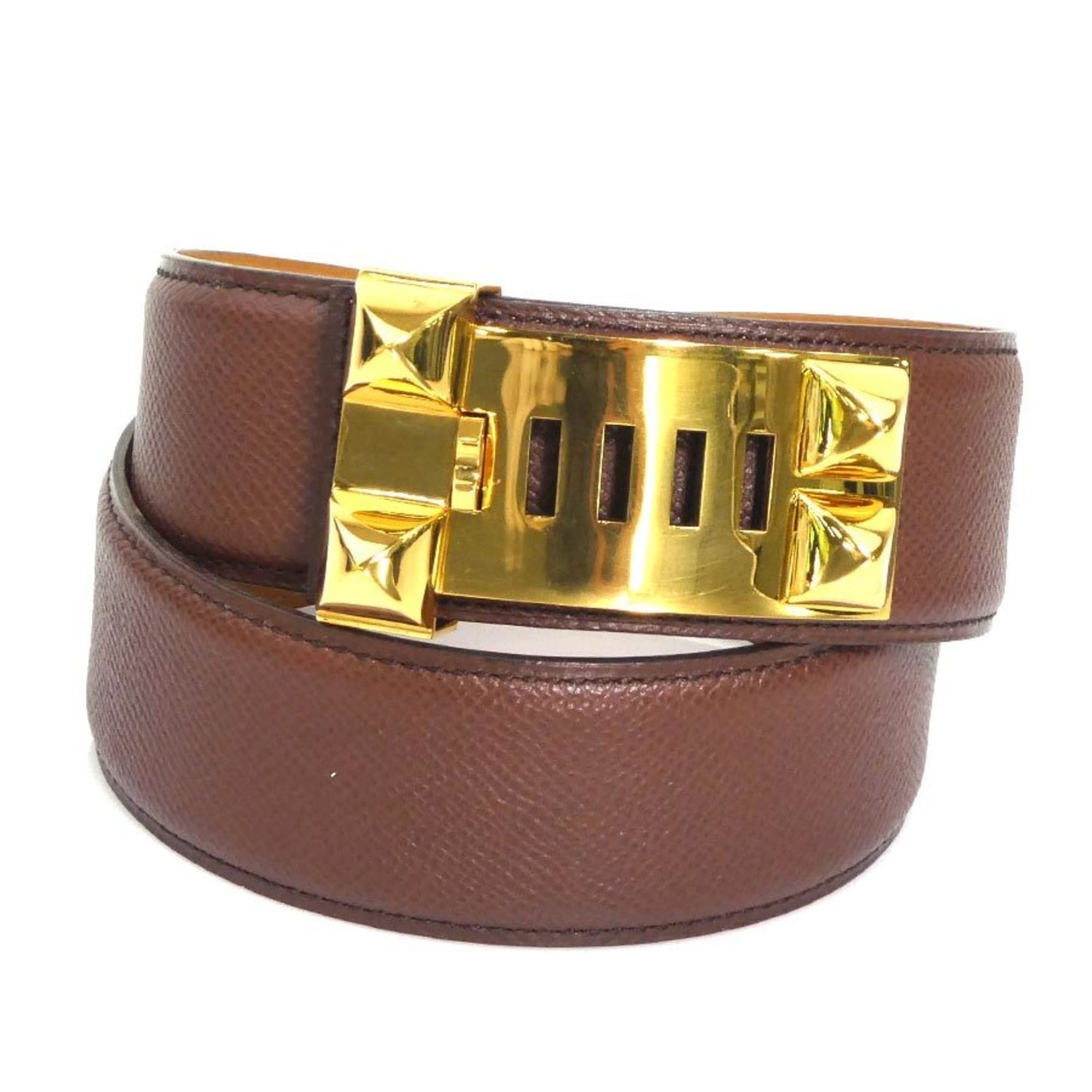 Hermes Hermès Collier de Chien Couchvel Brown Gold Women's Belt 56297a