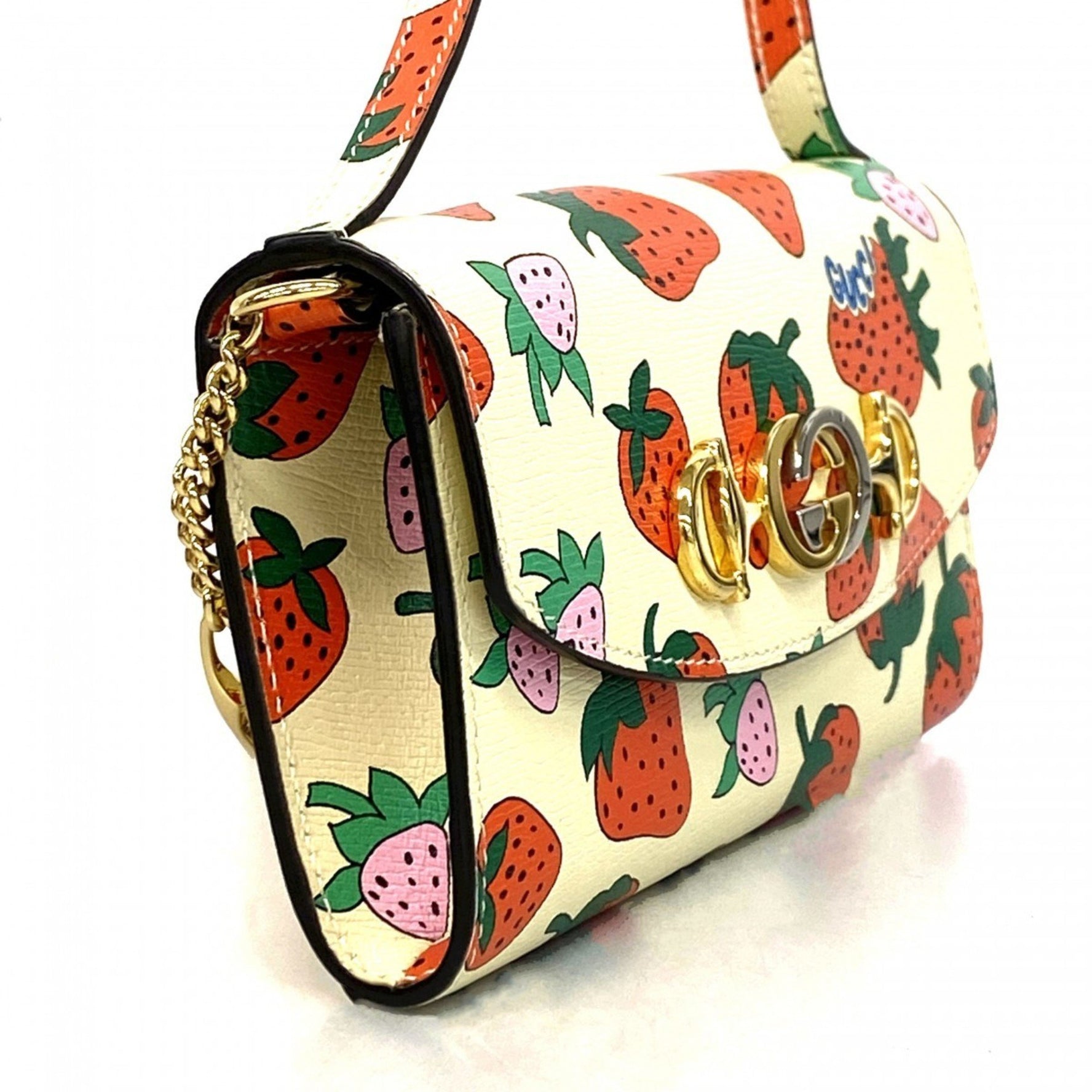 Gucci Zumi Strawberry Shoulder Wallet Ivory Red