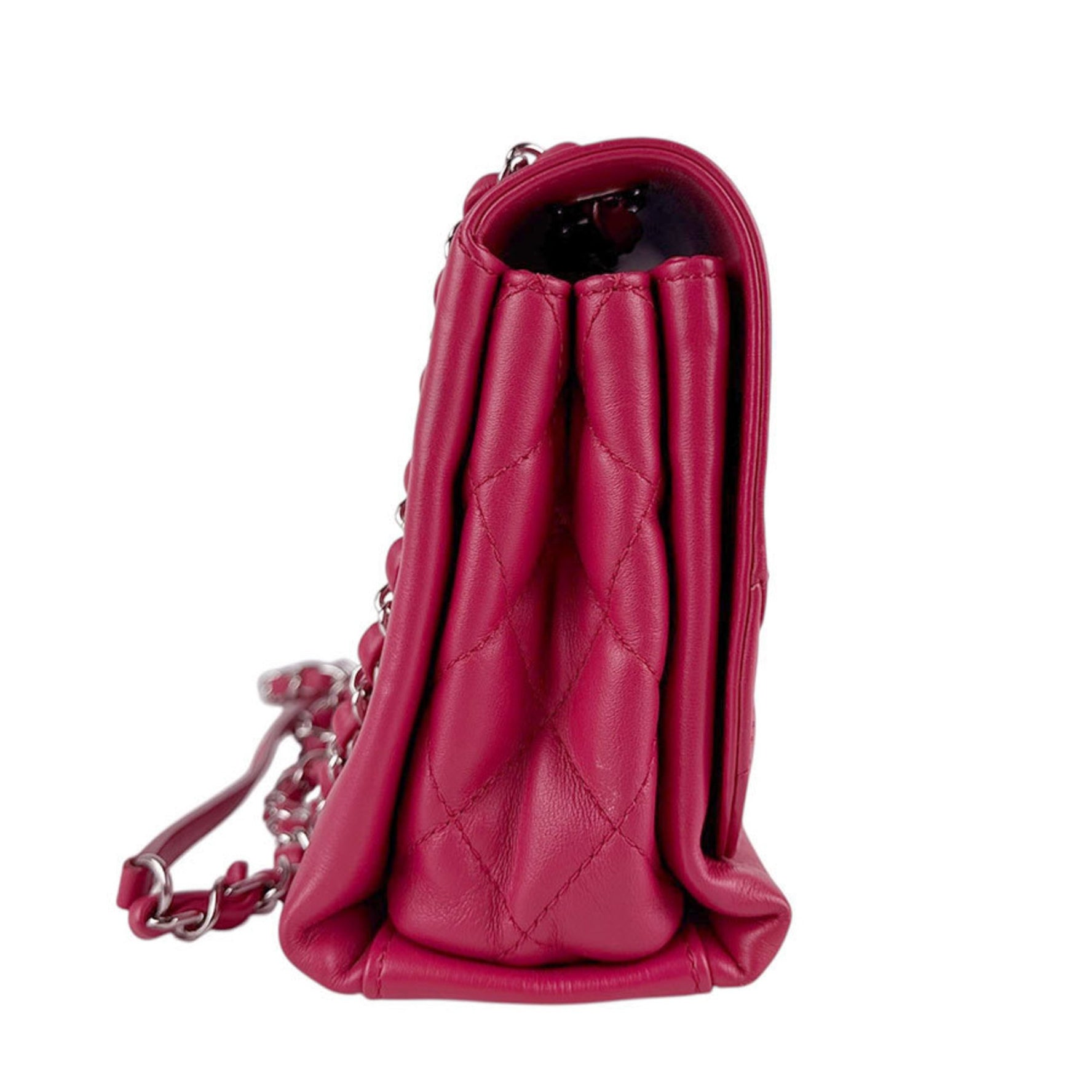 CHANEL Shoulder Bag Leather Metal Pink Red Silver