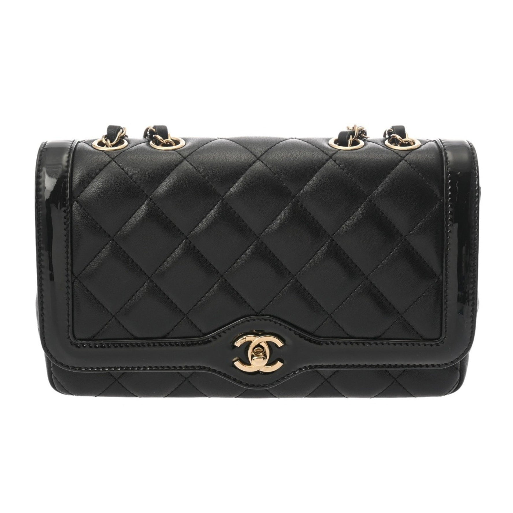 CHANEL Matelasse Chain Shoulder Bag, Lambskin Enamel Bag