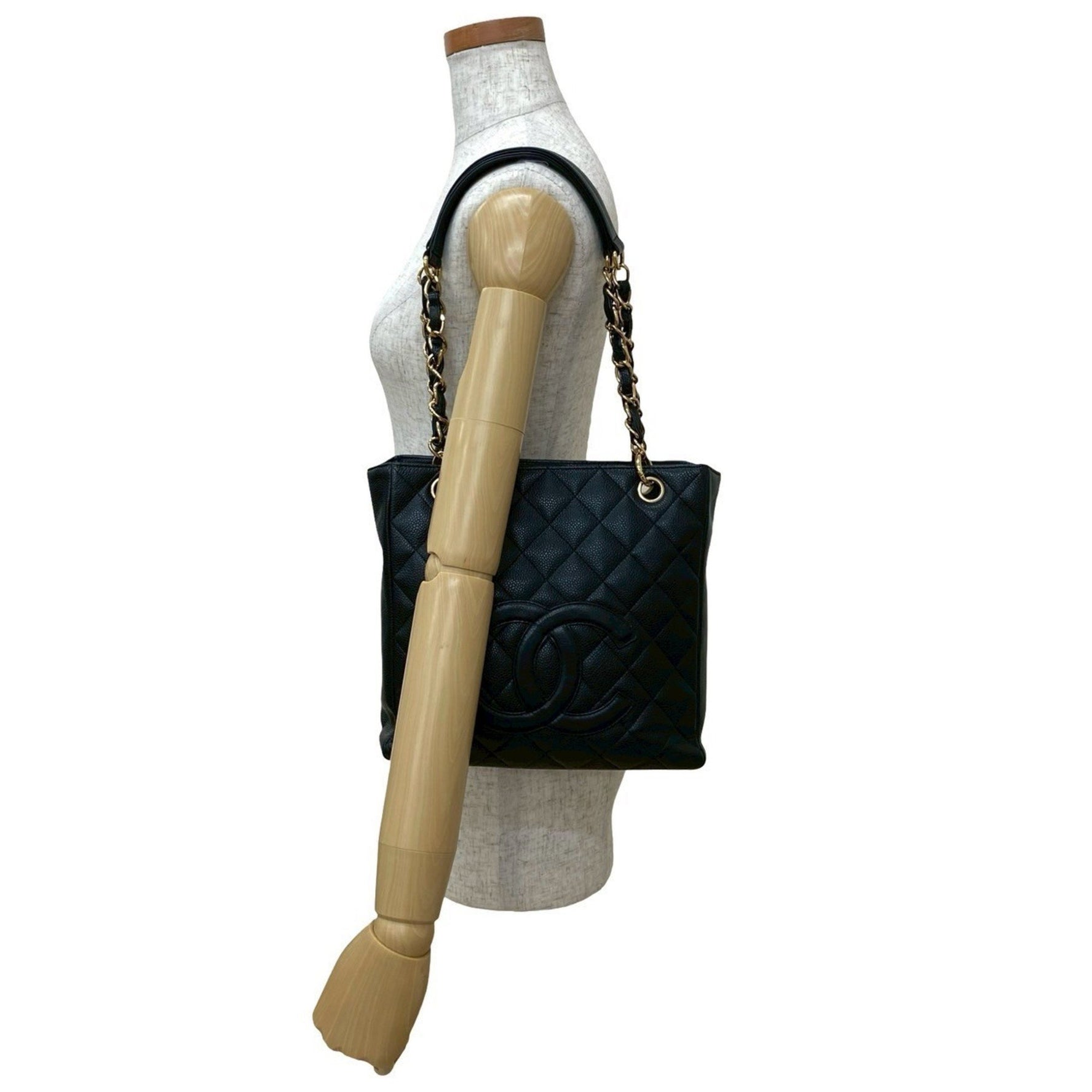 CHANEL Vintage PST Coco Mark Caviar Leather Chain Tote Bag