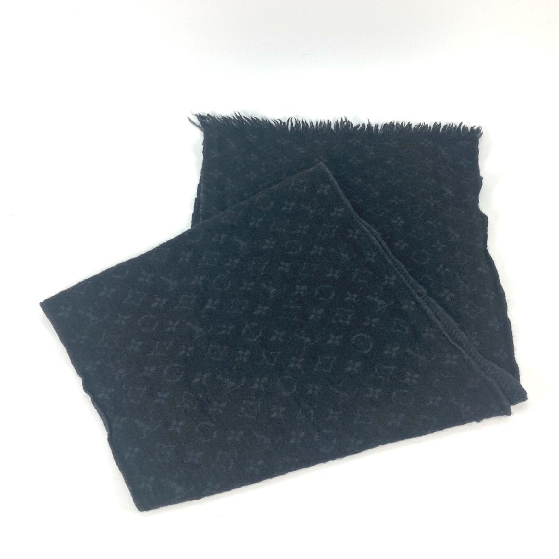 Louis Vuitton Monogram Echarpe Fringe Wool Scarf Noir Black