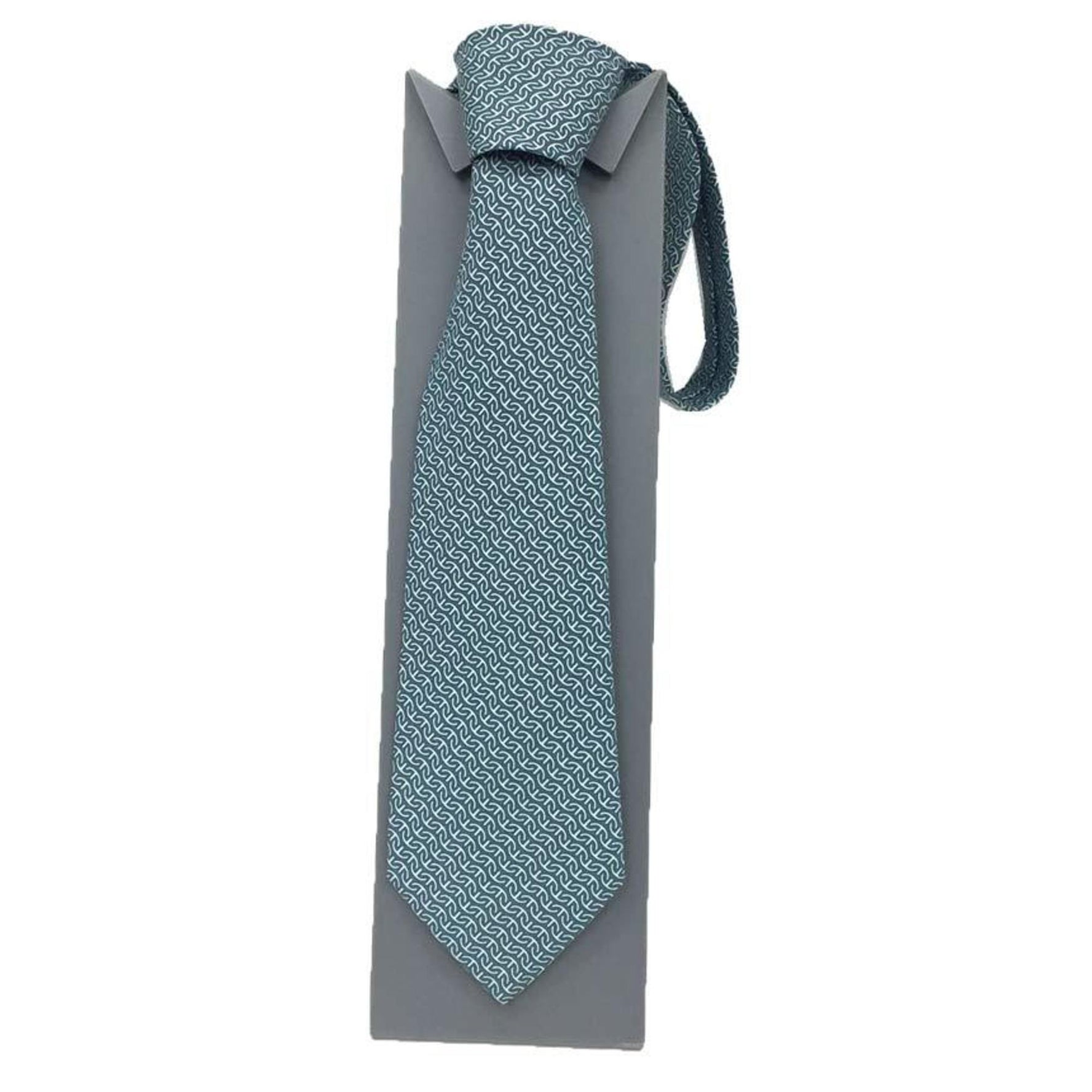Hermes tie geometric pattern gray blue silk