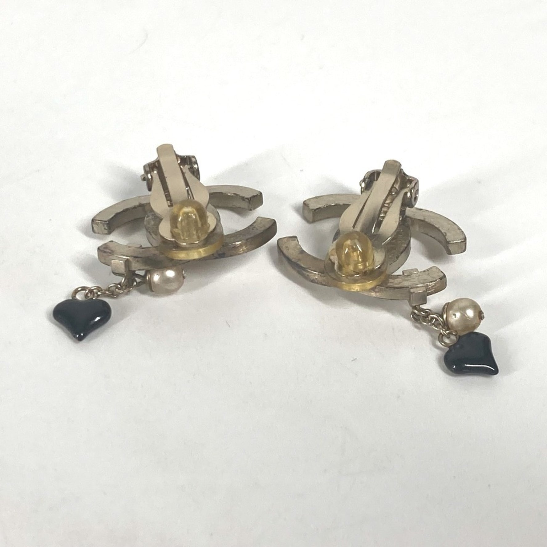 CHANEL Chanel Logo CC Coco Mark Fake Pearl Heart Accessory Earrings Metal Women's Gold