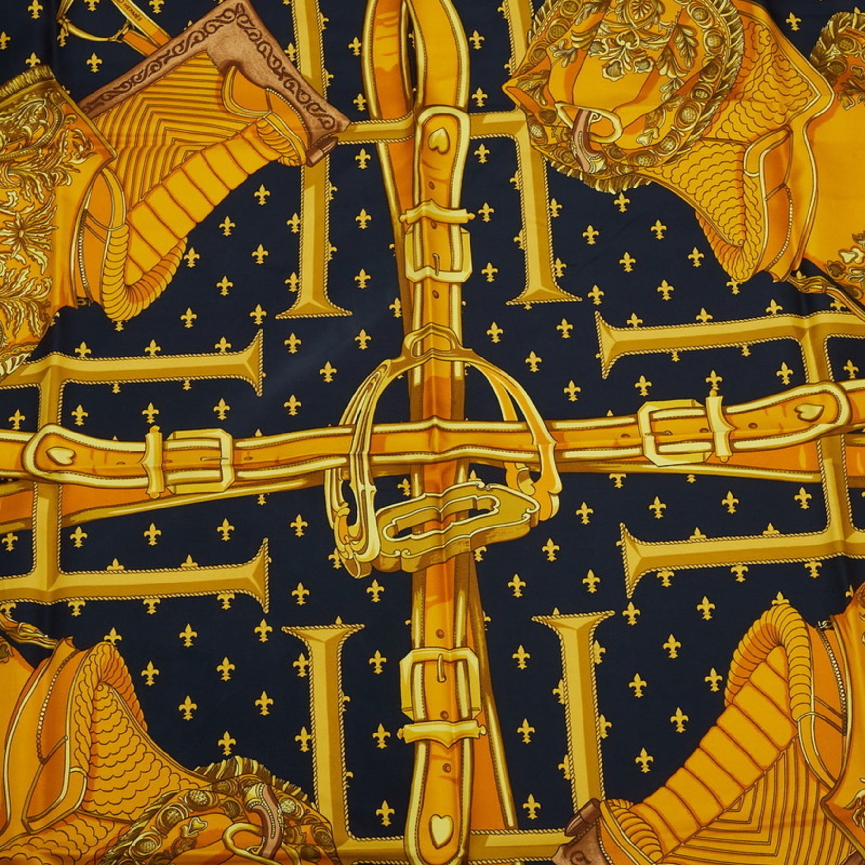 Hermes Hermès Carré 90 SELLES A HOUSSE Cover Scarf in Black and Multicolor Silk