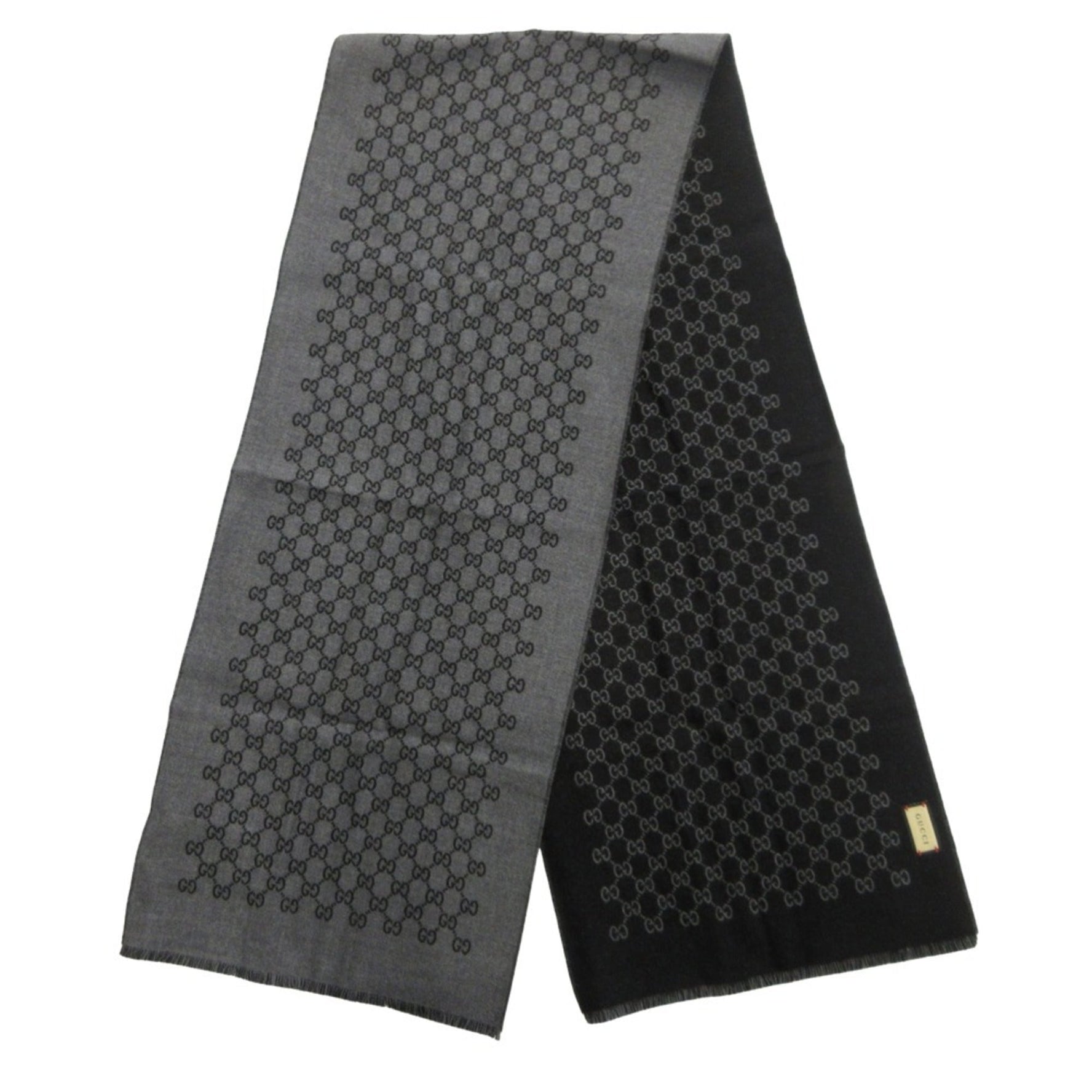 GUCCI Double Jacquard GG Wool Scarf/Shawl, 33 x Gray/Black