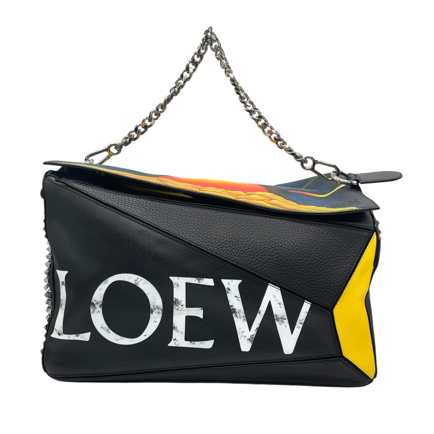 LOEWE Puzzle Bag, Large/Mini Boston Studs, Anagram Logo, Chain, Black, Multicolor, Men's/Women's, D