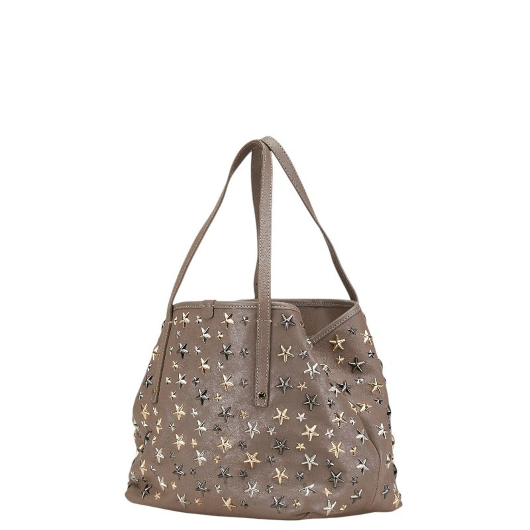 Jimmy Choo Sasha S Star Studs Handbag Tote Bag Greige Leather