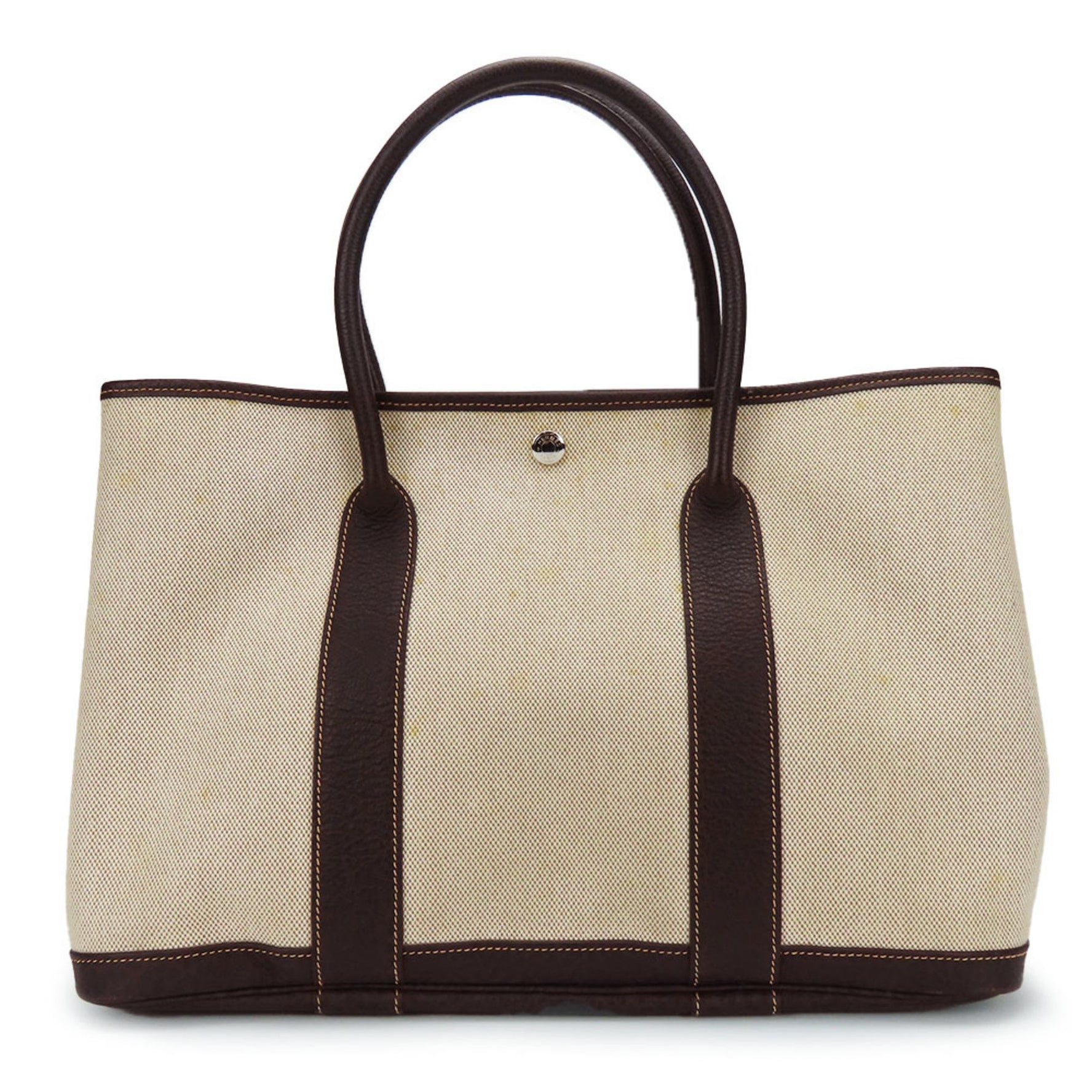Hermes Handbag Garden PM Canvas Leather Beige Dark Brown I Stamp Men's