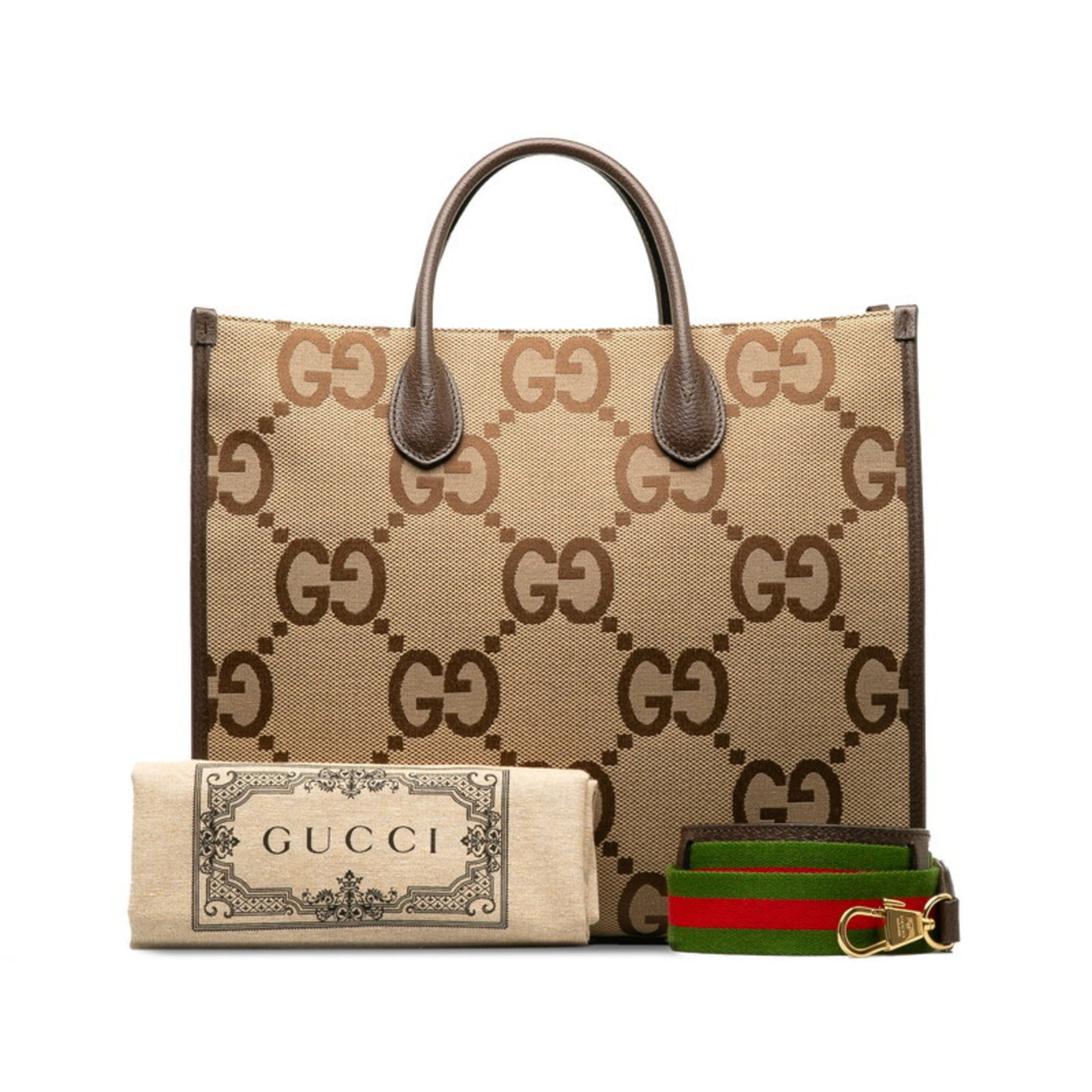 Gucci Jumbo GG Sherry Line Shoulder Bag Tote Beige Multicolor Canvas Leather Women's GUCCI