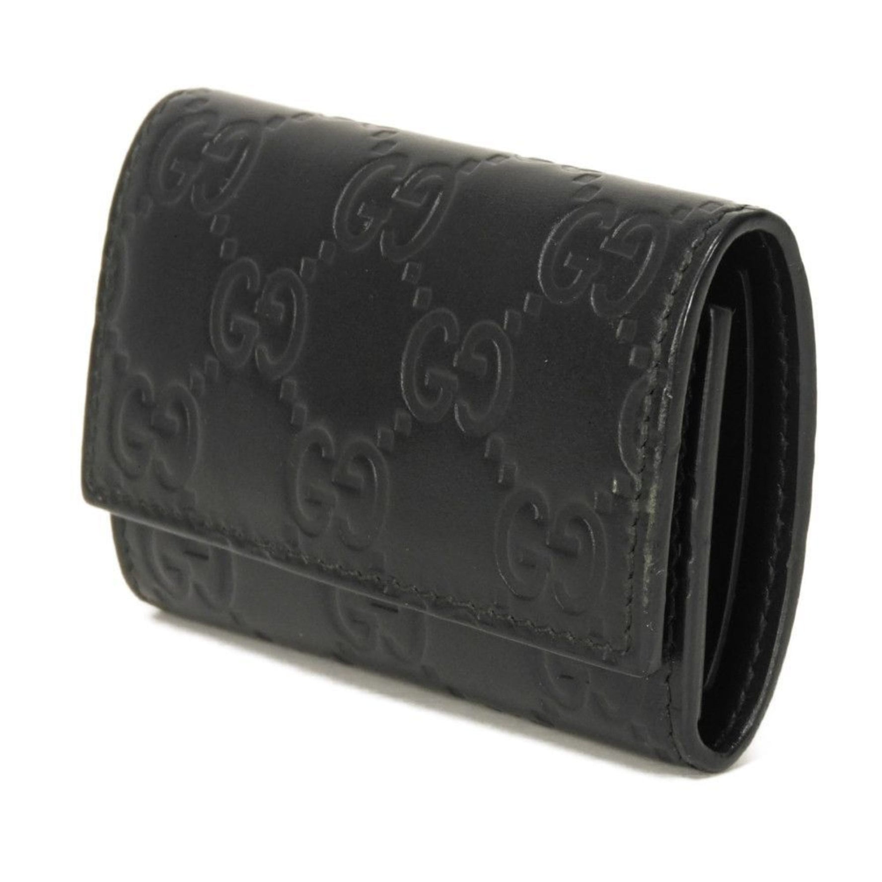 Gucci Key Case, Guccissima, Chain, Double G Embossed, GG Shima, Black, Men's/Women's