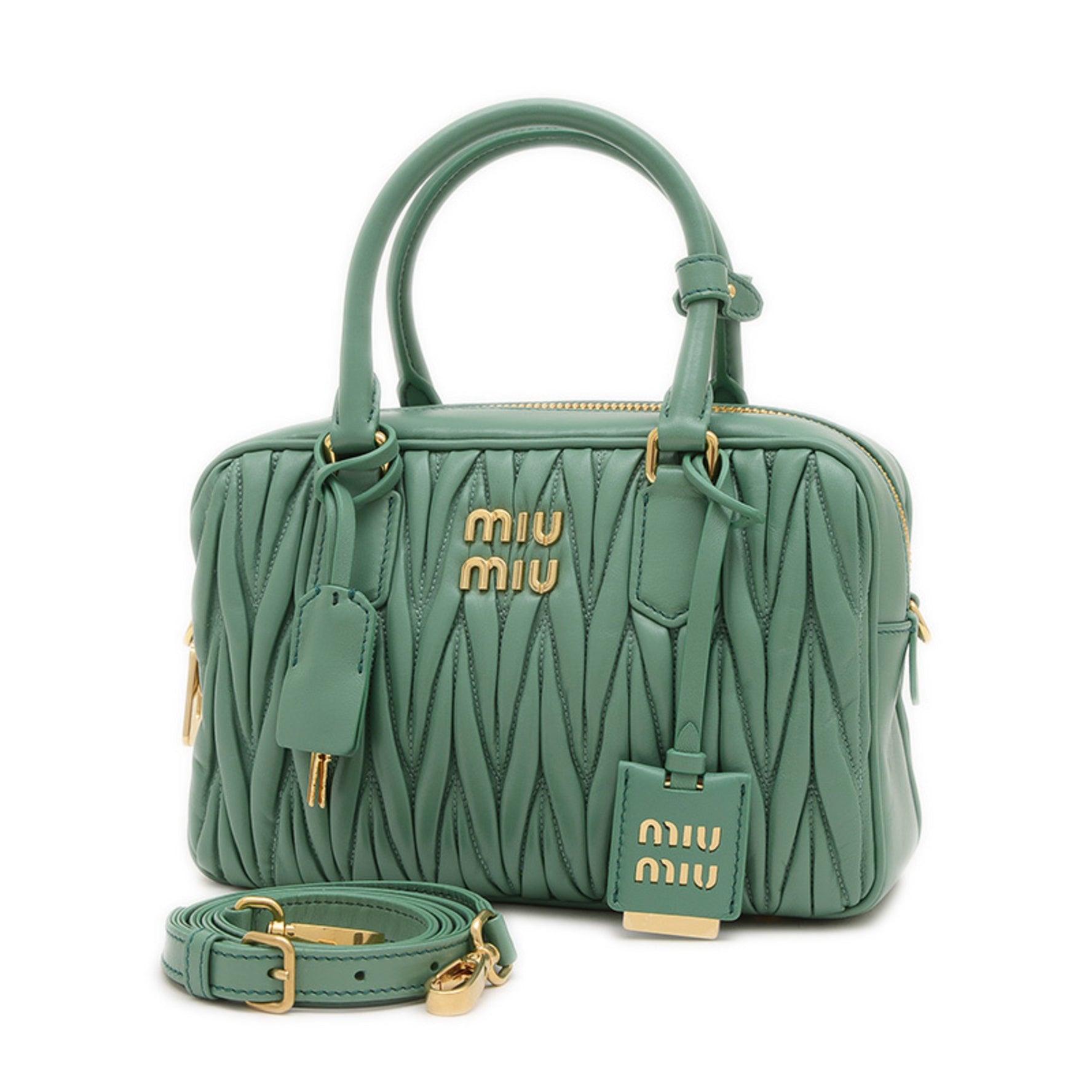 Miu Miu Miu Arcadi Matelasse Hand Shoulder Bag Leather Salvia BP