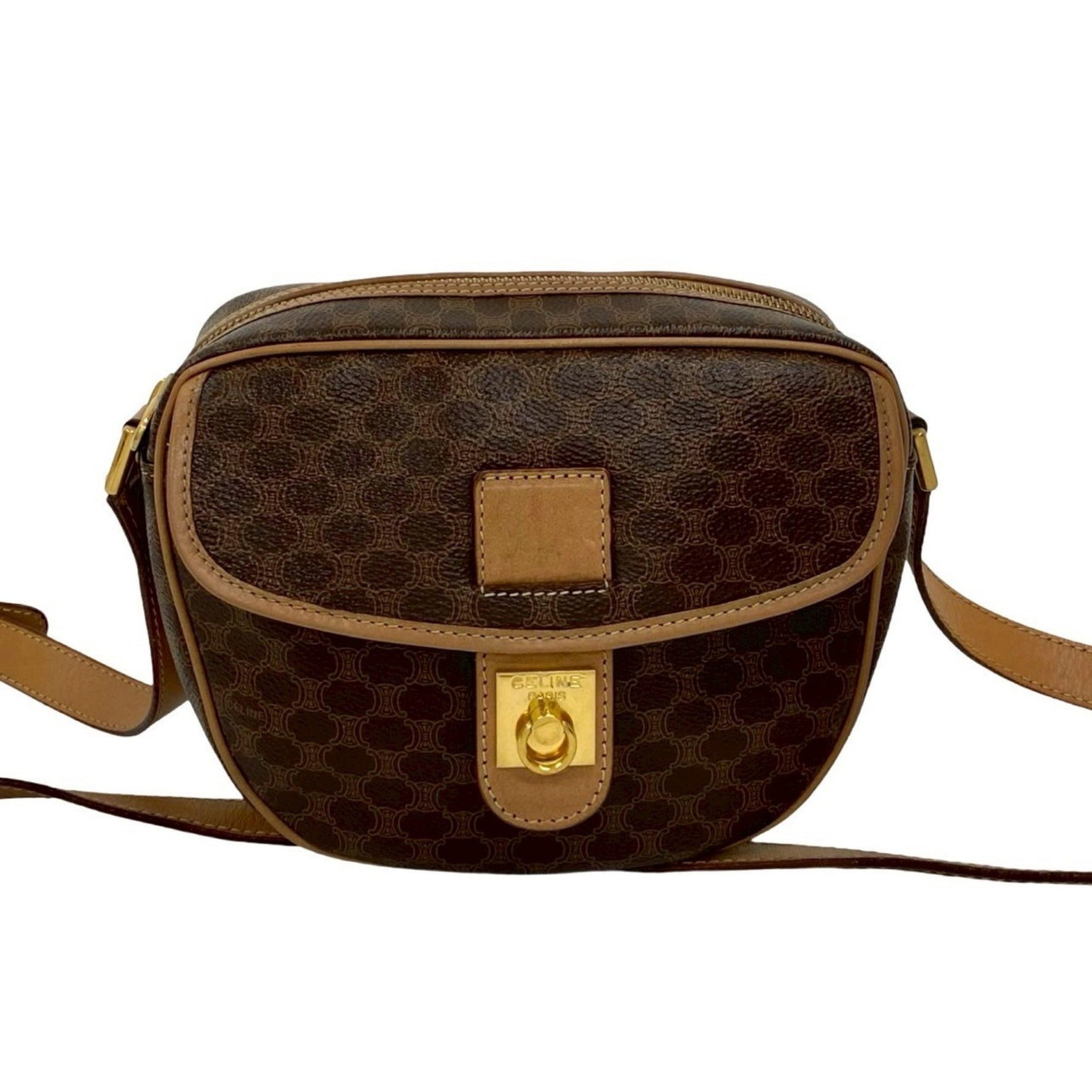 CELINE Vintage Logo Ring Hardware Leather Shoulder Bag Pochette Sacoche