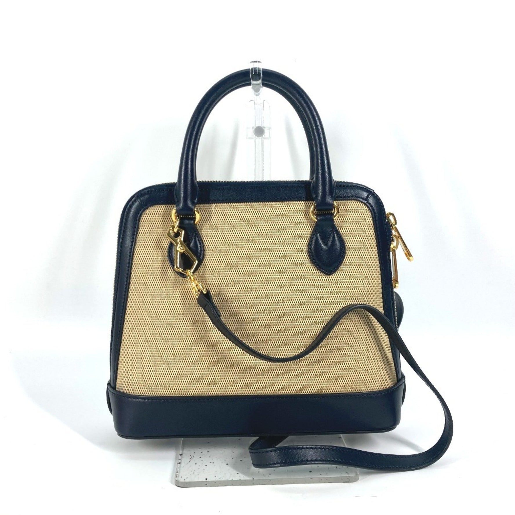 GUCCI Horsebit 1955 Small Top Handle Shoulder/Handbag, Canvas/Leather, Beige/Dark Navy, Like New