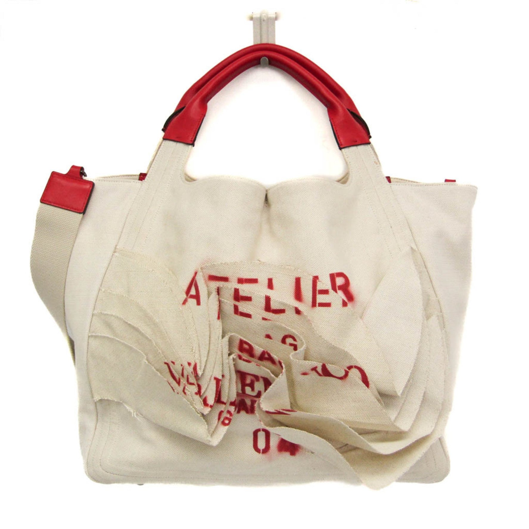 Valentino Garavani Atelier Bag 04 Men,Women Leather,Canvas Shoulder Bag,Tote Bag Red Color,White