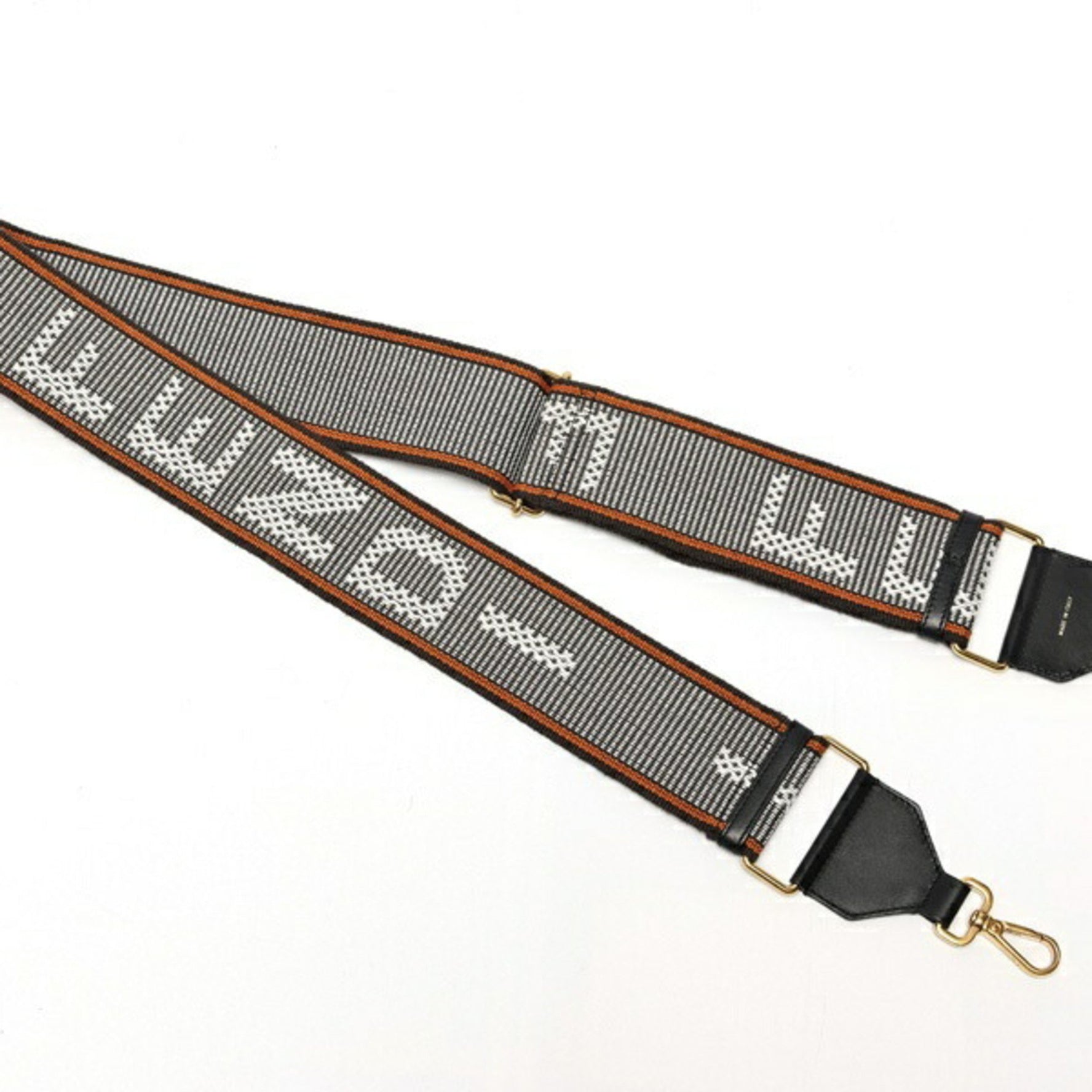 FENDI Strap You Shoulder Canvas Leather Black White