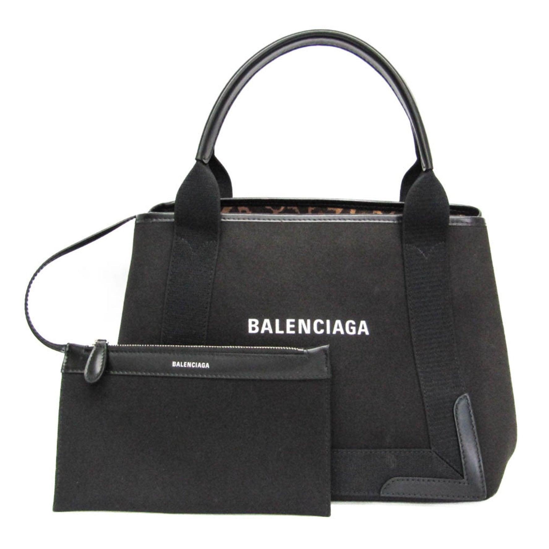 Balenciaga Navy Cabas S Leopard Print Canvas,Leather Handbag Black,Brown