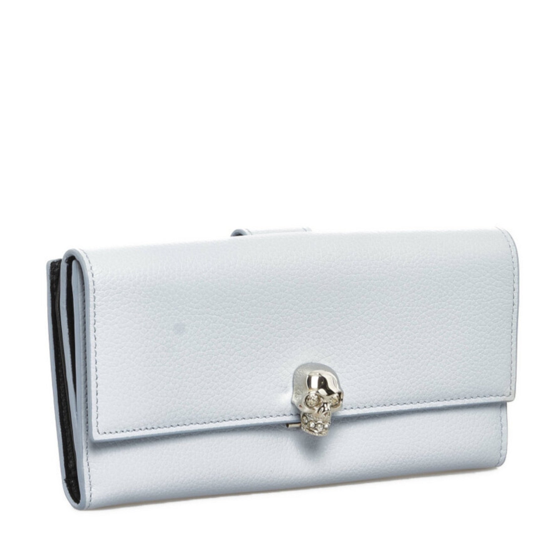 Alexander McQueen Skull Long Wallet Light Blue Leather Women's