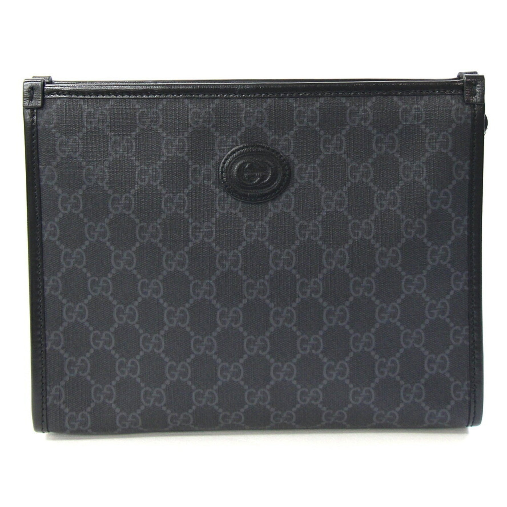 Gucci Interlocking G Clutch Bag Gray Black PVC Leather Second GG Supreme
