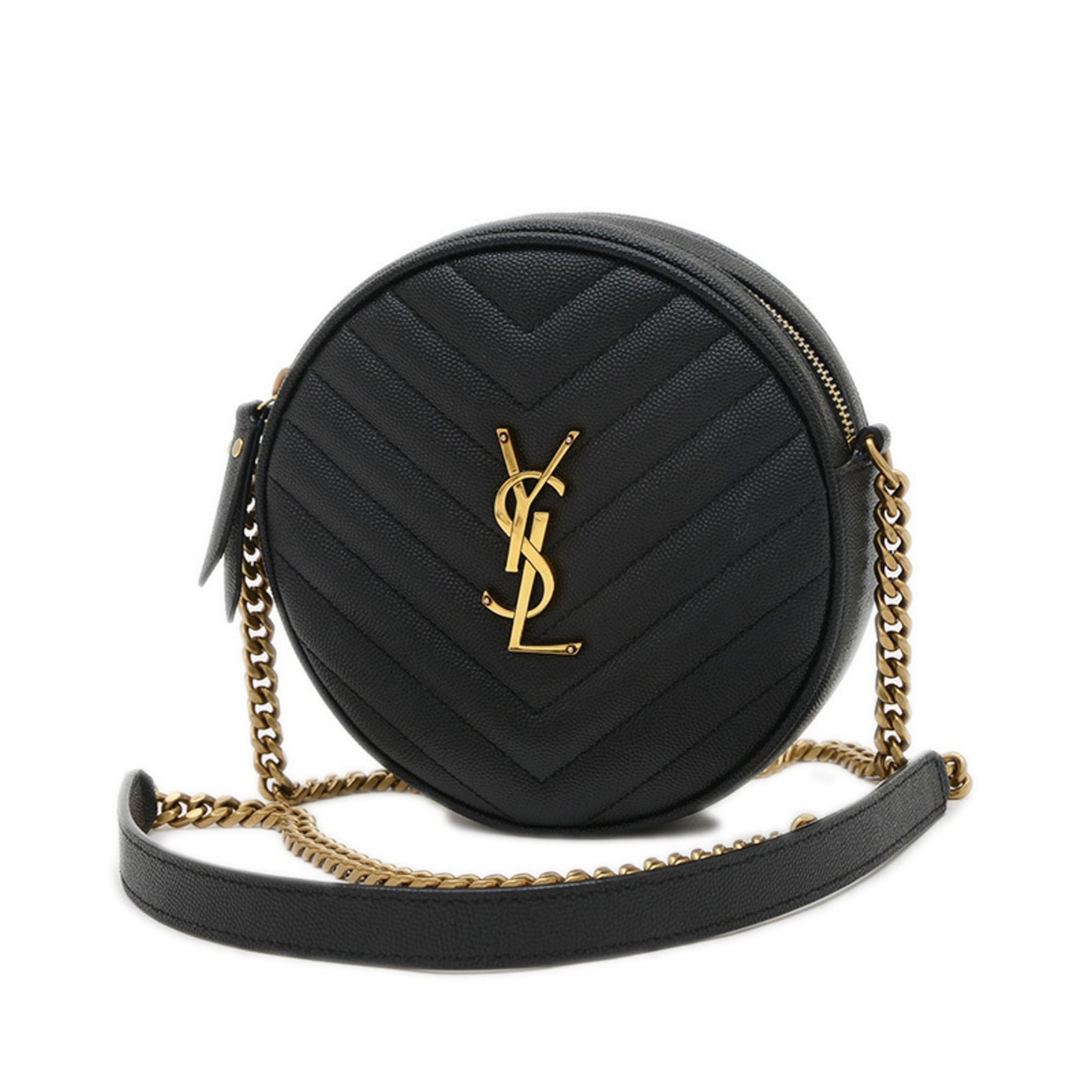 Saint Laurent Vinyl Chain Shoulder Bag Black Gold Hardware