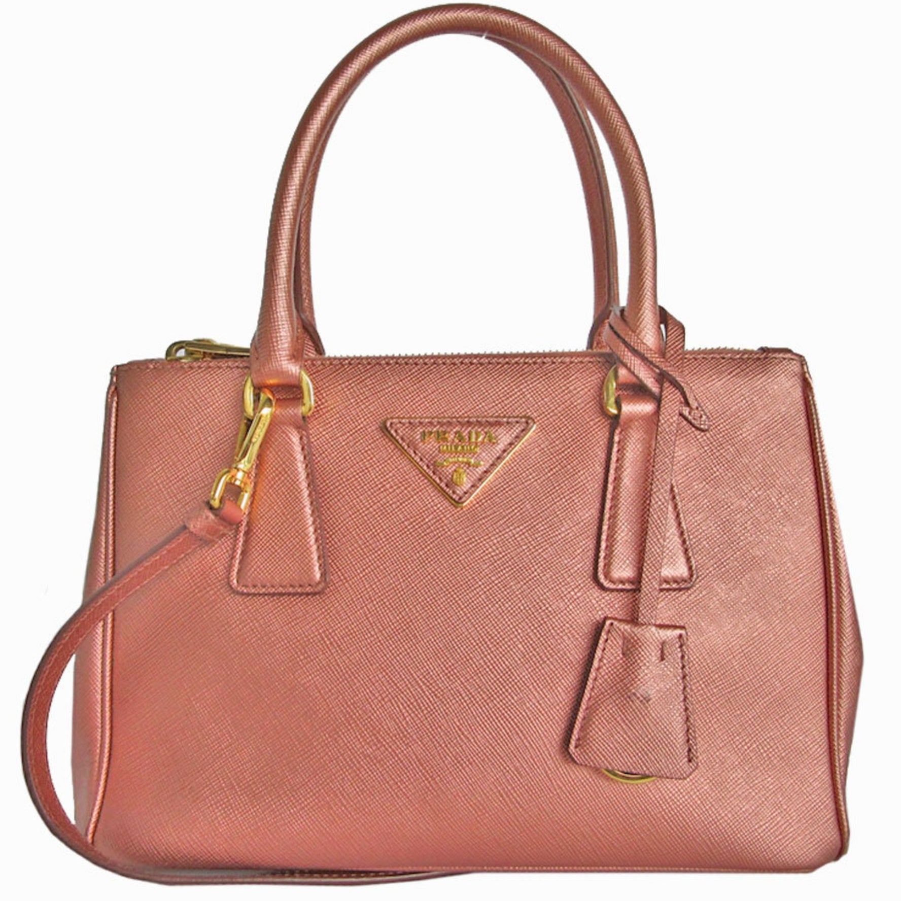 PRADA handbag shoulder bag leather metallic pink gold ladies s0143f