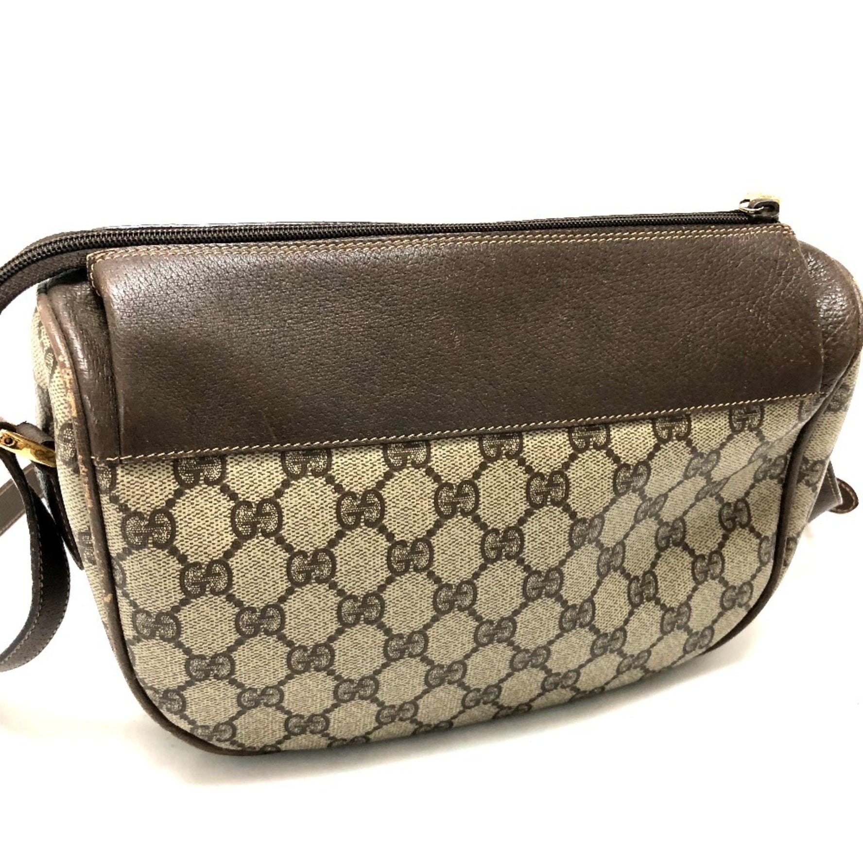 GUCCI 001115 0918 GG Plus Webbing Line Pochette Shoulder Bag Leather Old