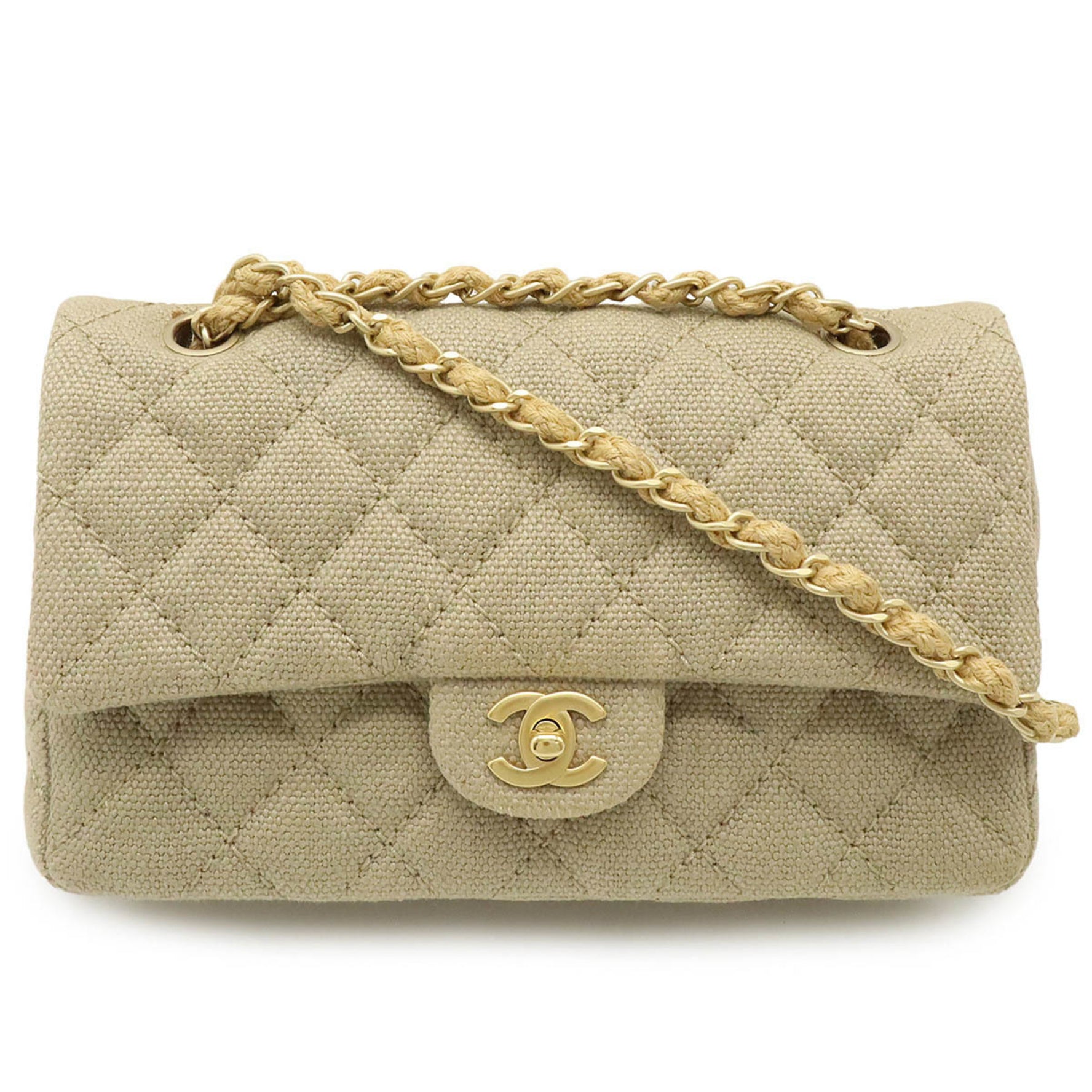 CHANEL Matelasse Coco Mark Chain Shoulder Bag Linen Canvas