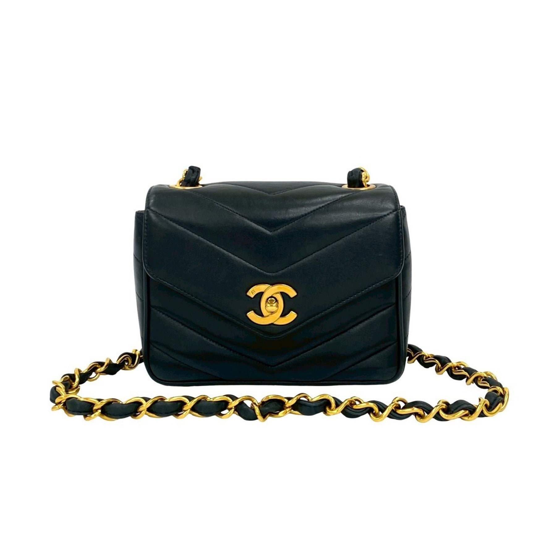 CHANEL Chevron Coco Mark V-Stitch Lambskin Chain Shoulder Bag