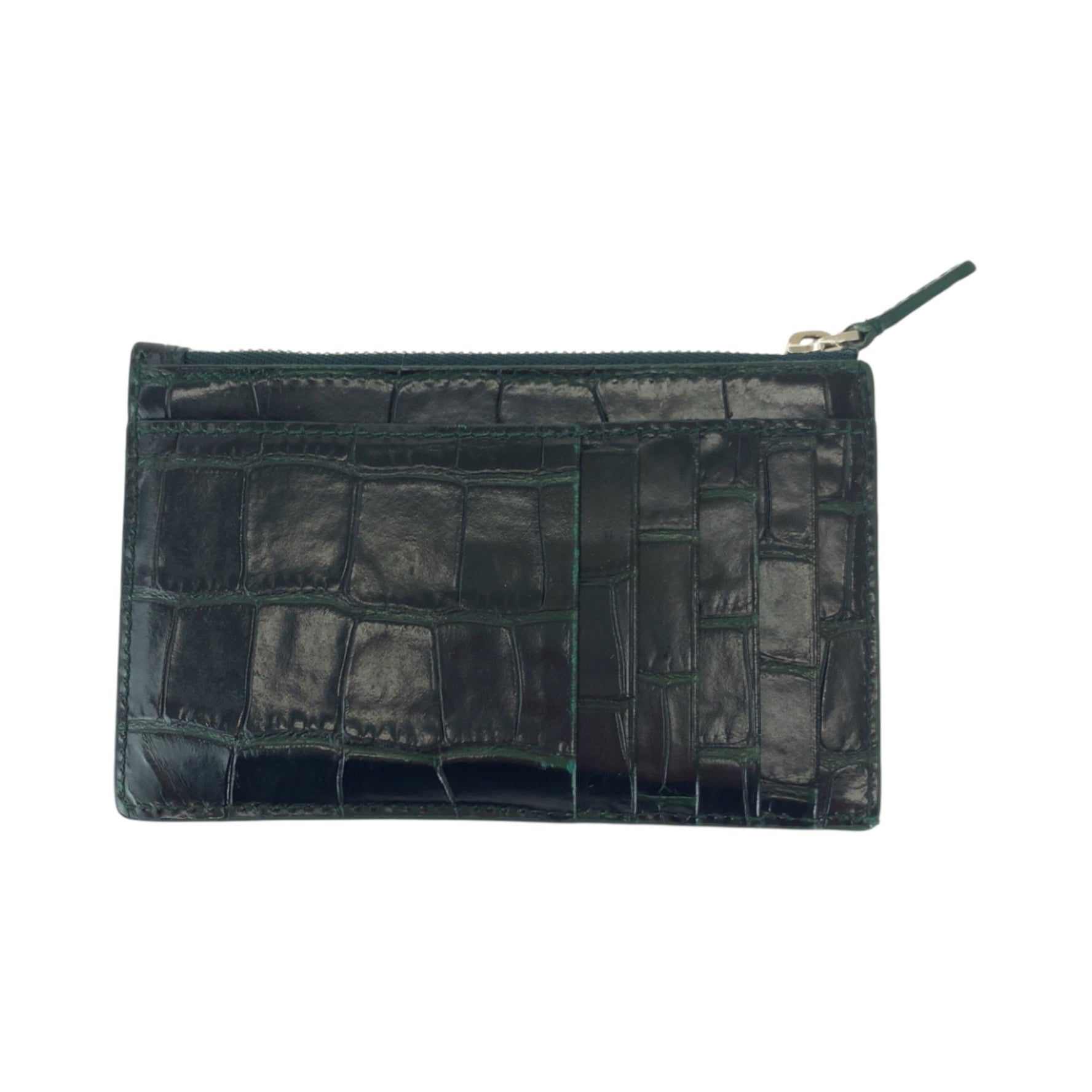BALENCIAGA Compact Wallet Fragment Case, Men's, 640535, Embossed Leather, Black, Green, Silver Hardware