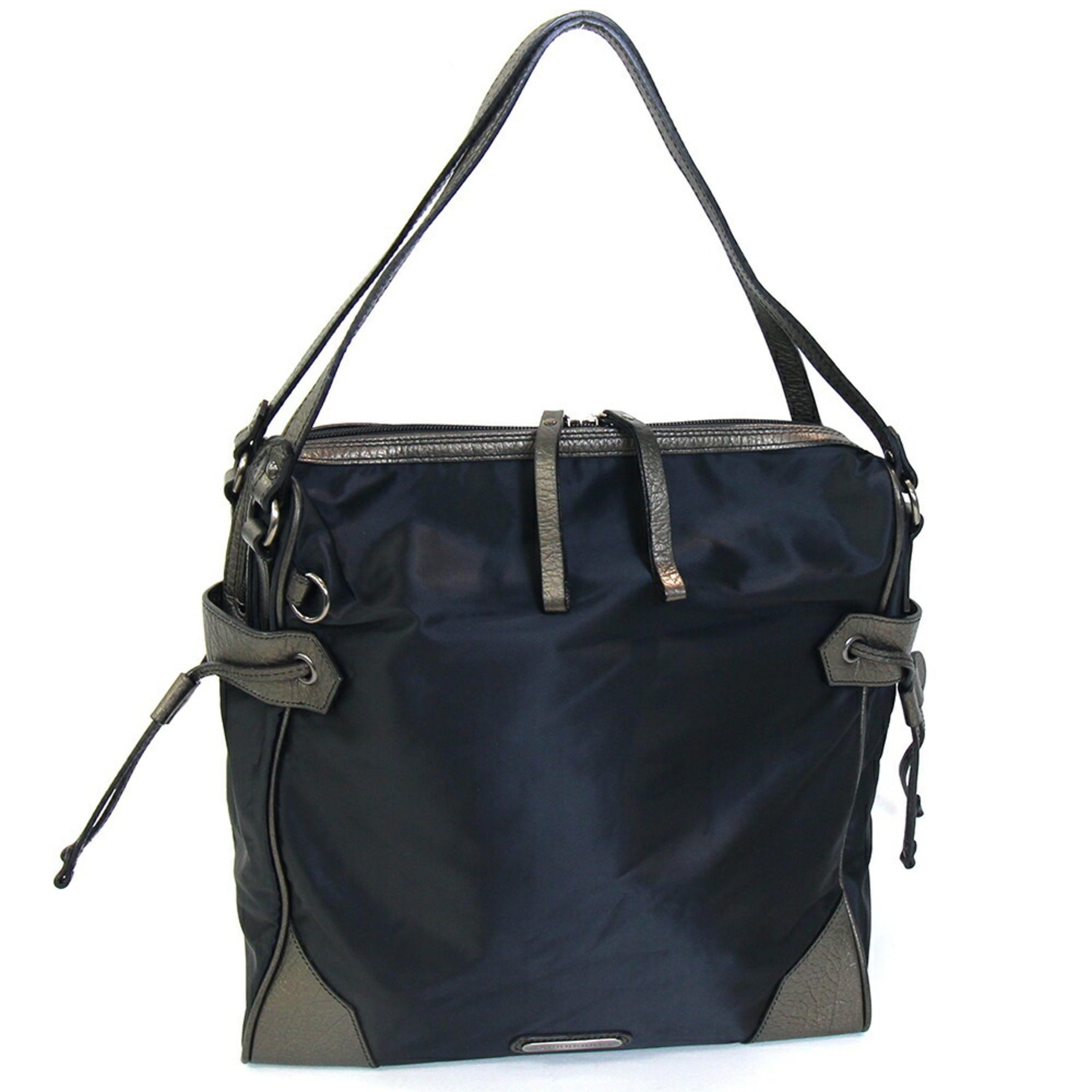 Burberry Tote Bag Black Metallic Nylon Leather Shoulder Women's BURBERRY