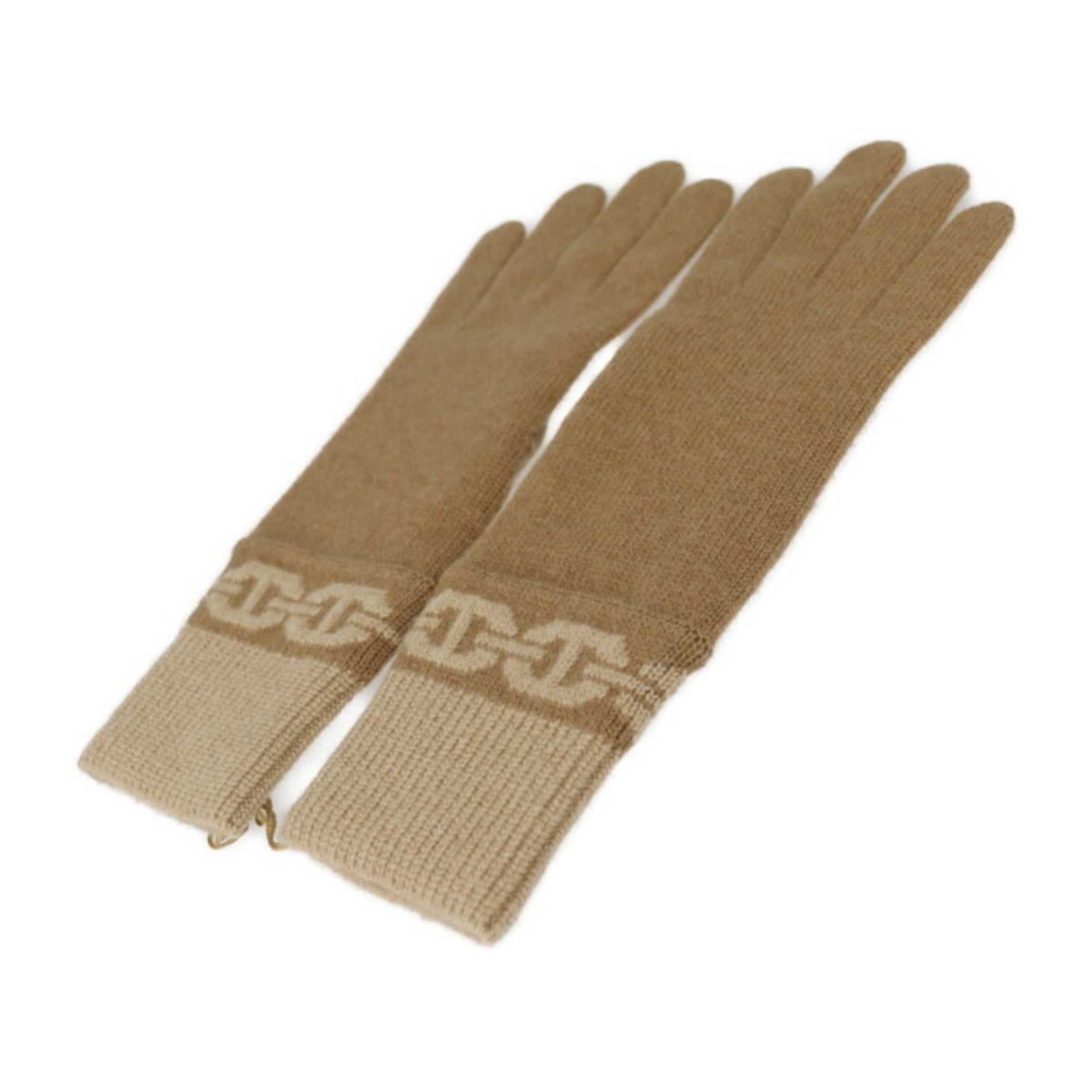 HERMES Heaven Gloves H232006G Size M 99% Cashmere 1% Elastane Chataigne Biscuit Chaine d'Ancre Motif