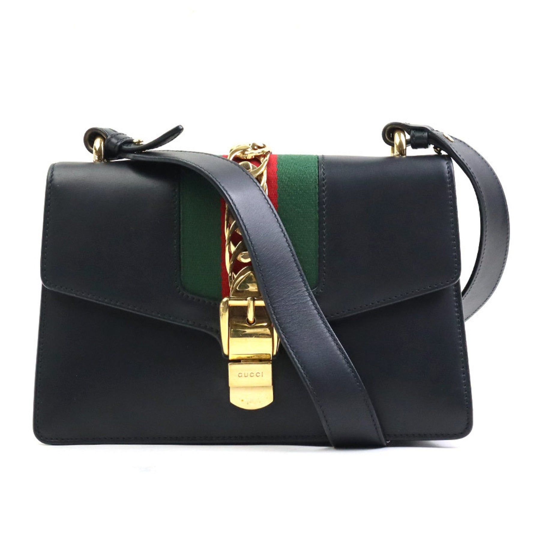 GUCCI 2Way Bag Shoulder Sylvie Leather Black Gold Women's e58960a