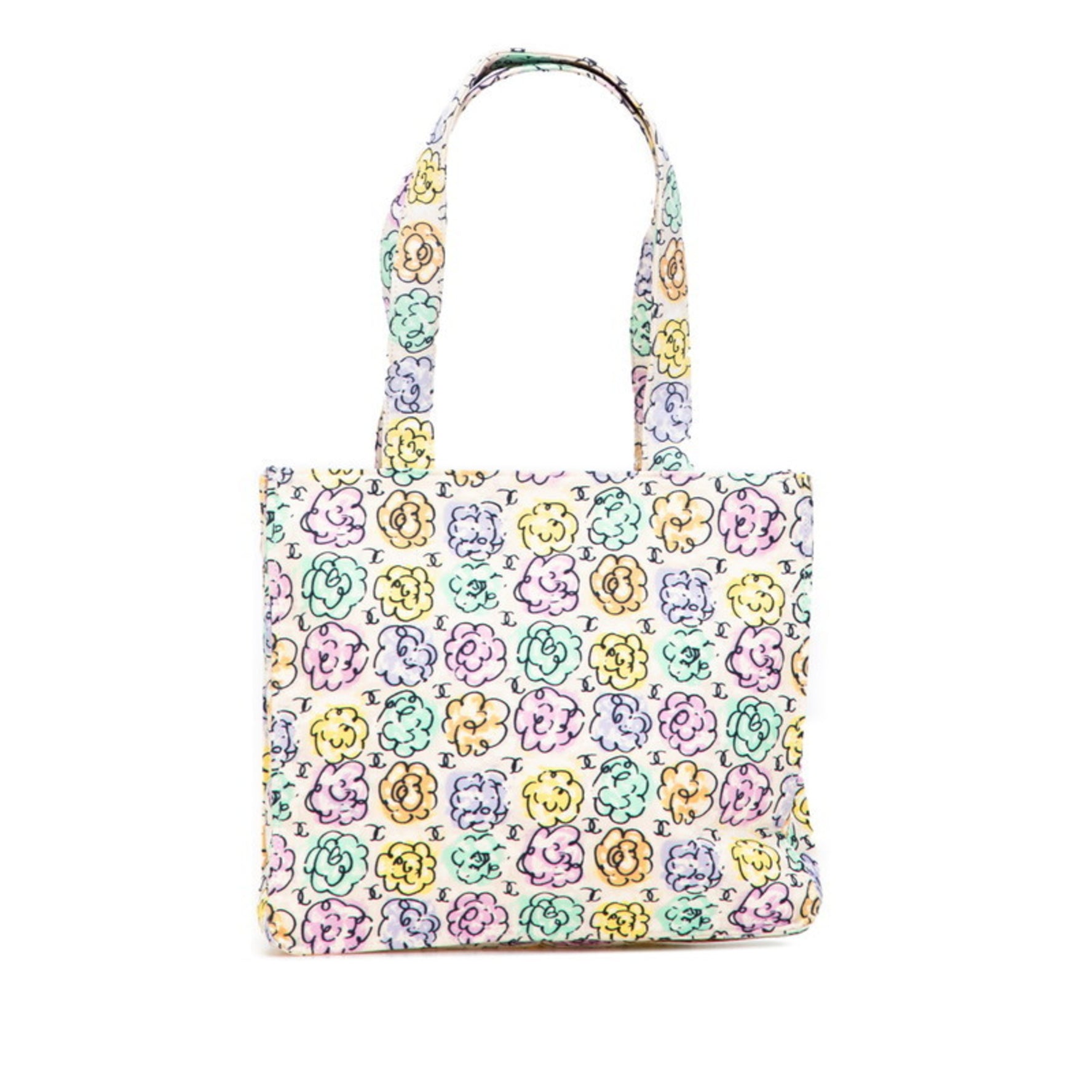 CHANEL Camellia Flower Tote Bag, Beige Multicolor Nylon Handbag