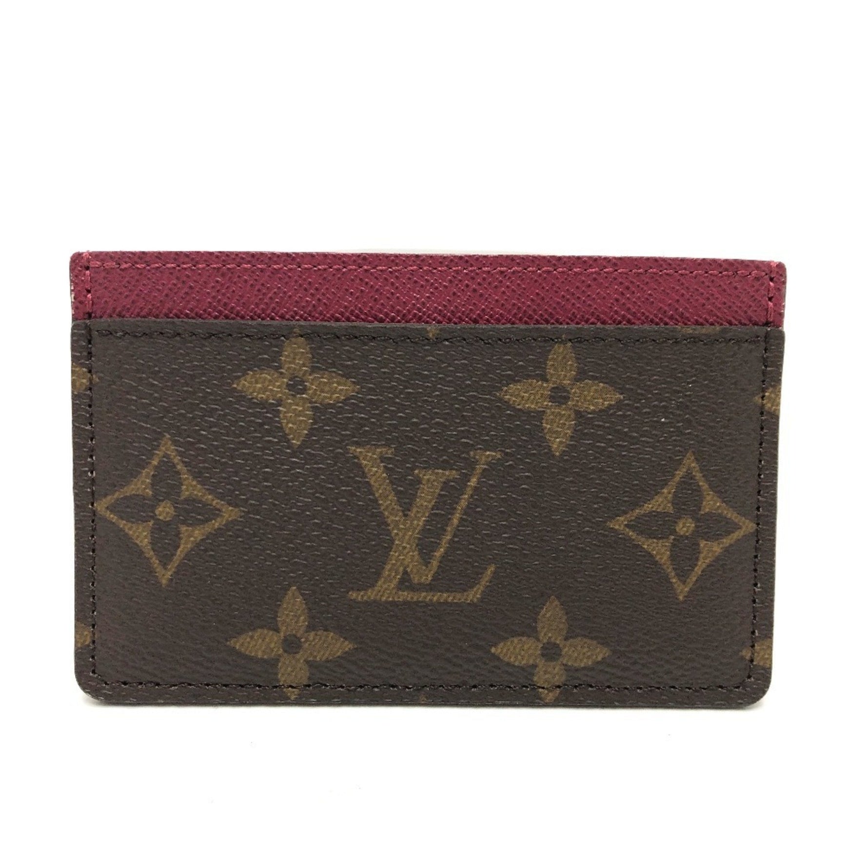LOUIS VUITTON M60703 Monogram Porte Carte Sample Pass Case, ID Card Canvas, Women's, Fuchsia Brown